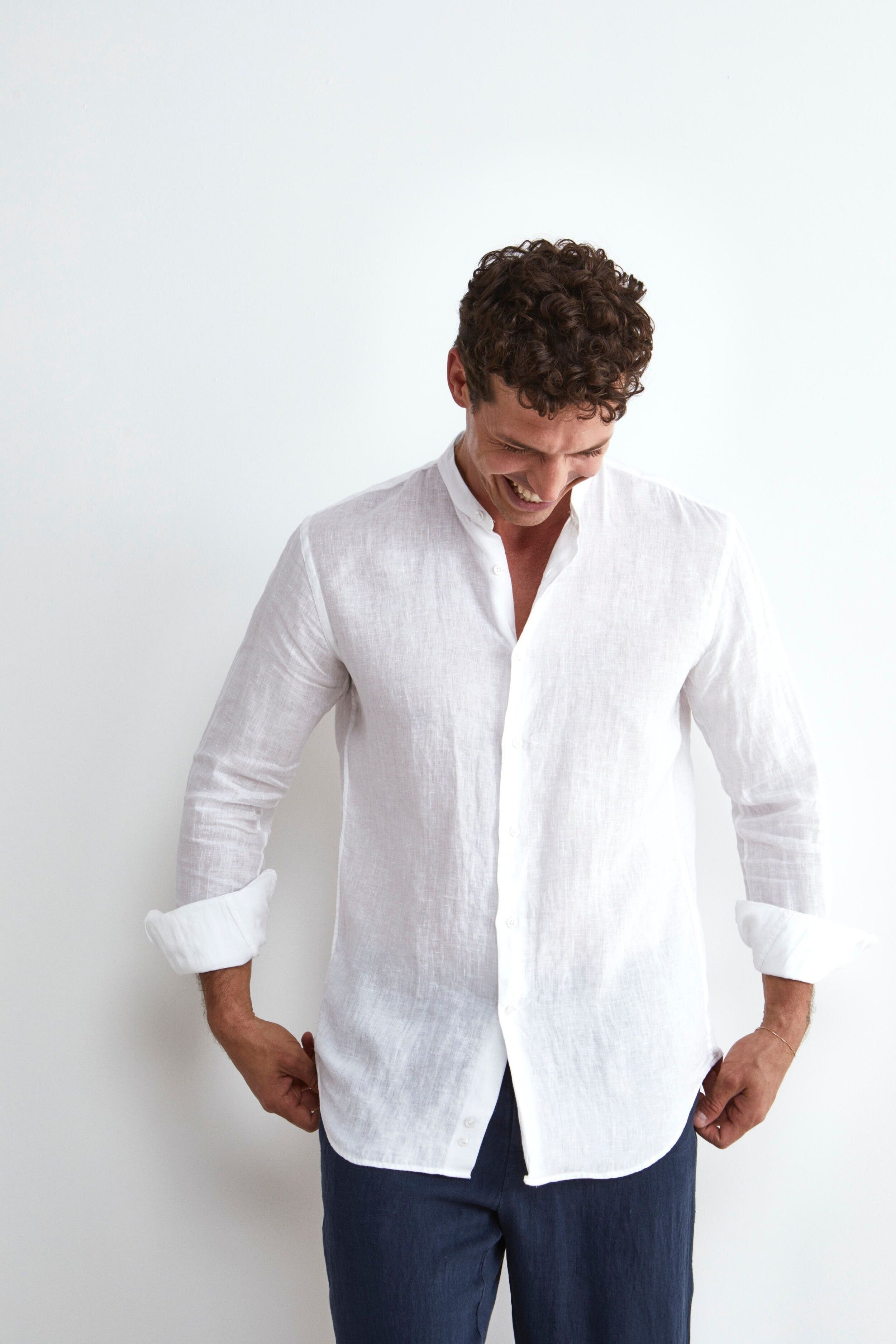 Camicia Bianca in Lino Custom Fit - BIANCO