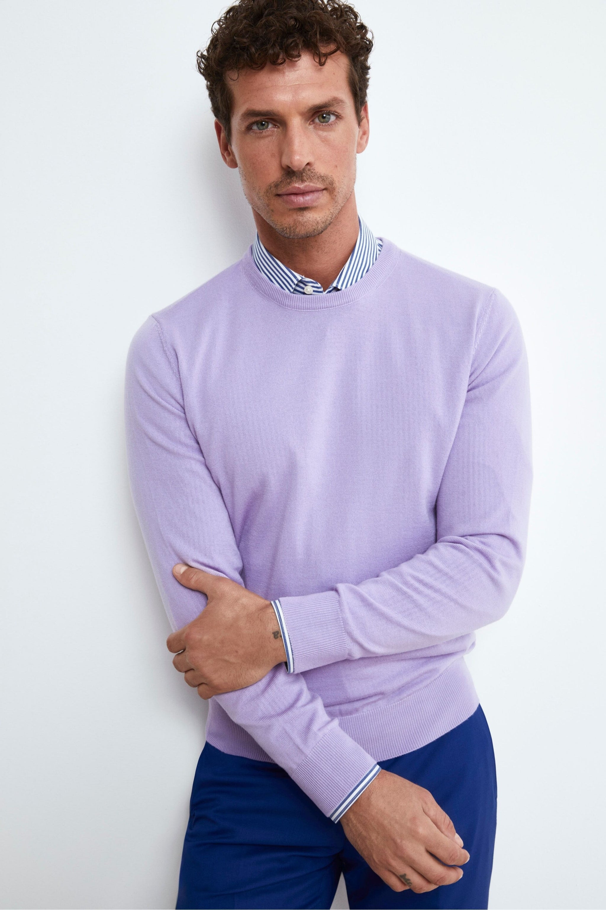 Pullover girocollo in maglia goffrata