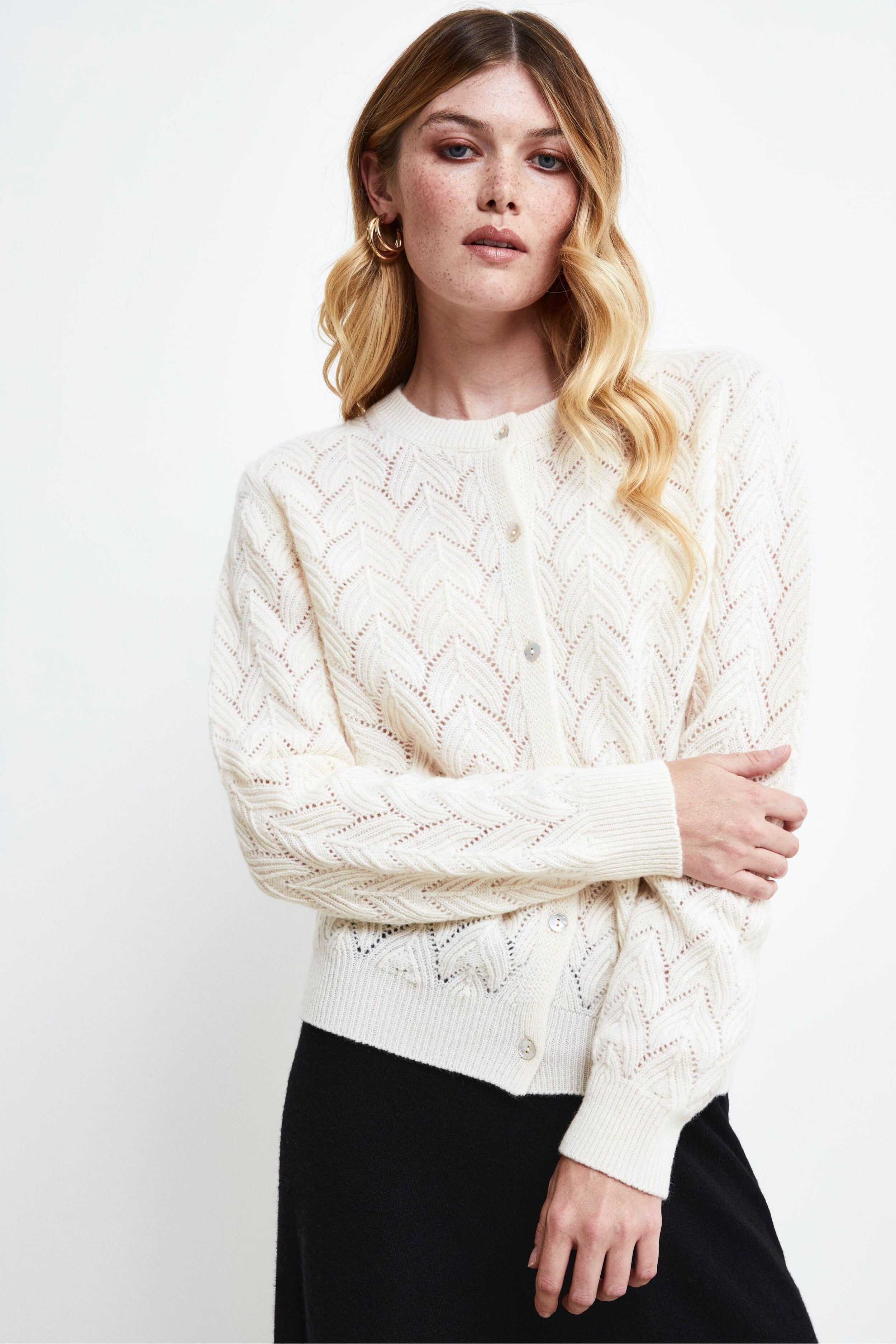 Cardigan Traforato in lana e cashmere - LATTE