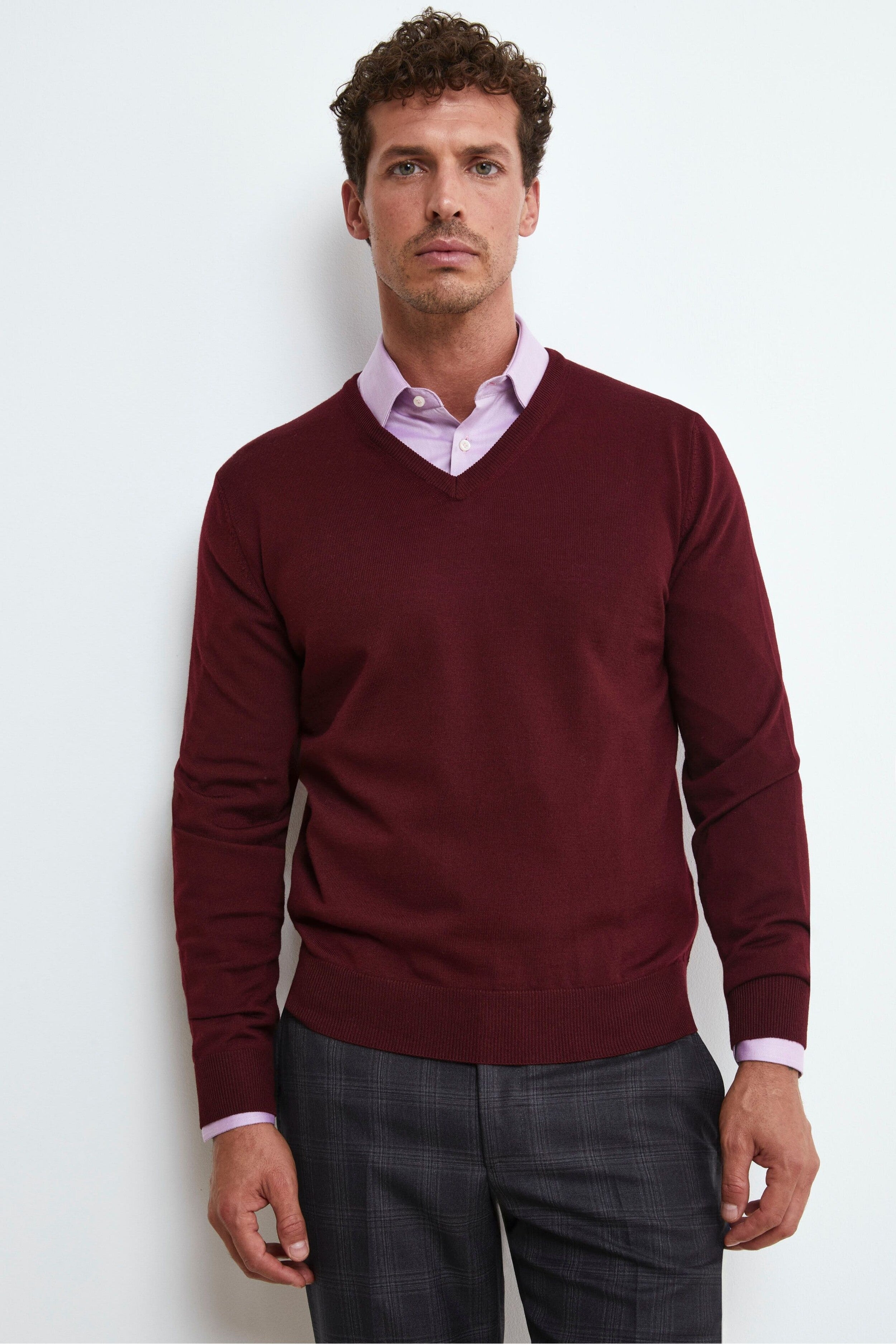 Maglia Scollo a V in Lana Merino - BORDEAUX