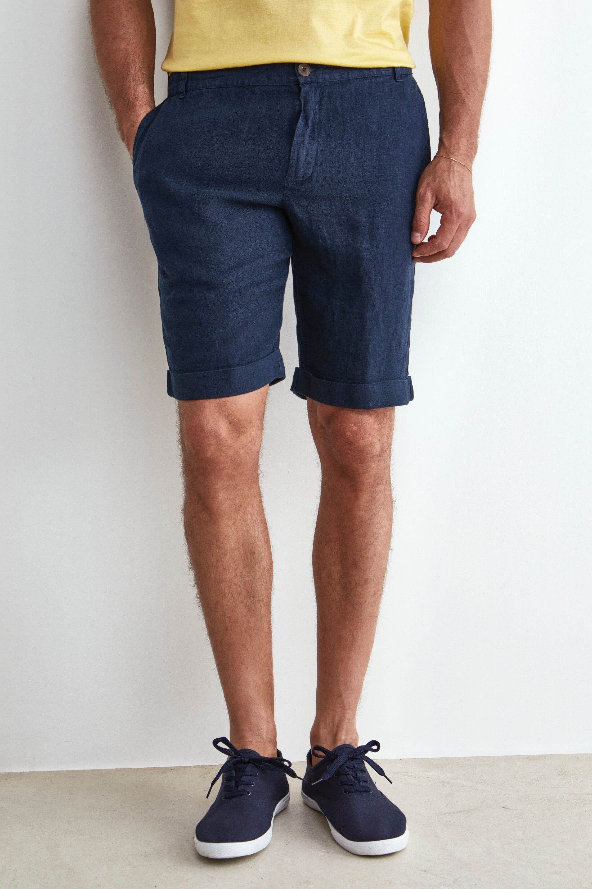 Bermuda in Lino con Risvolto - BLU NOTTE