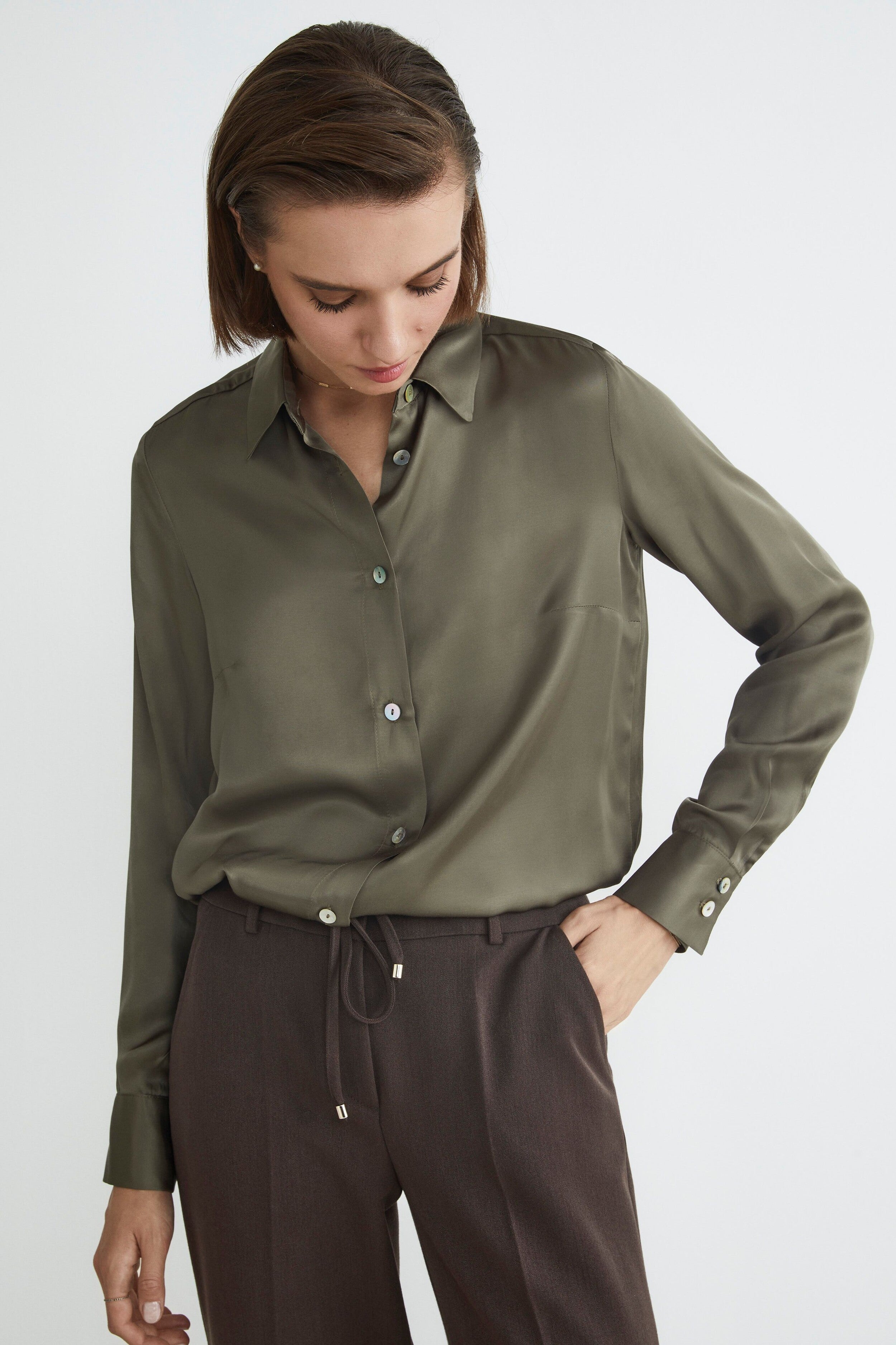 Camicia satinata elegante - VERDE MILITARE