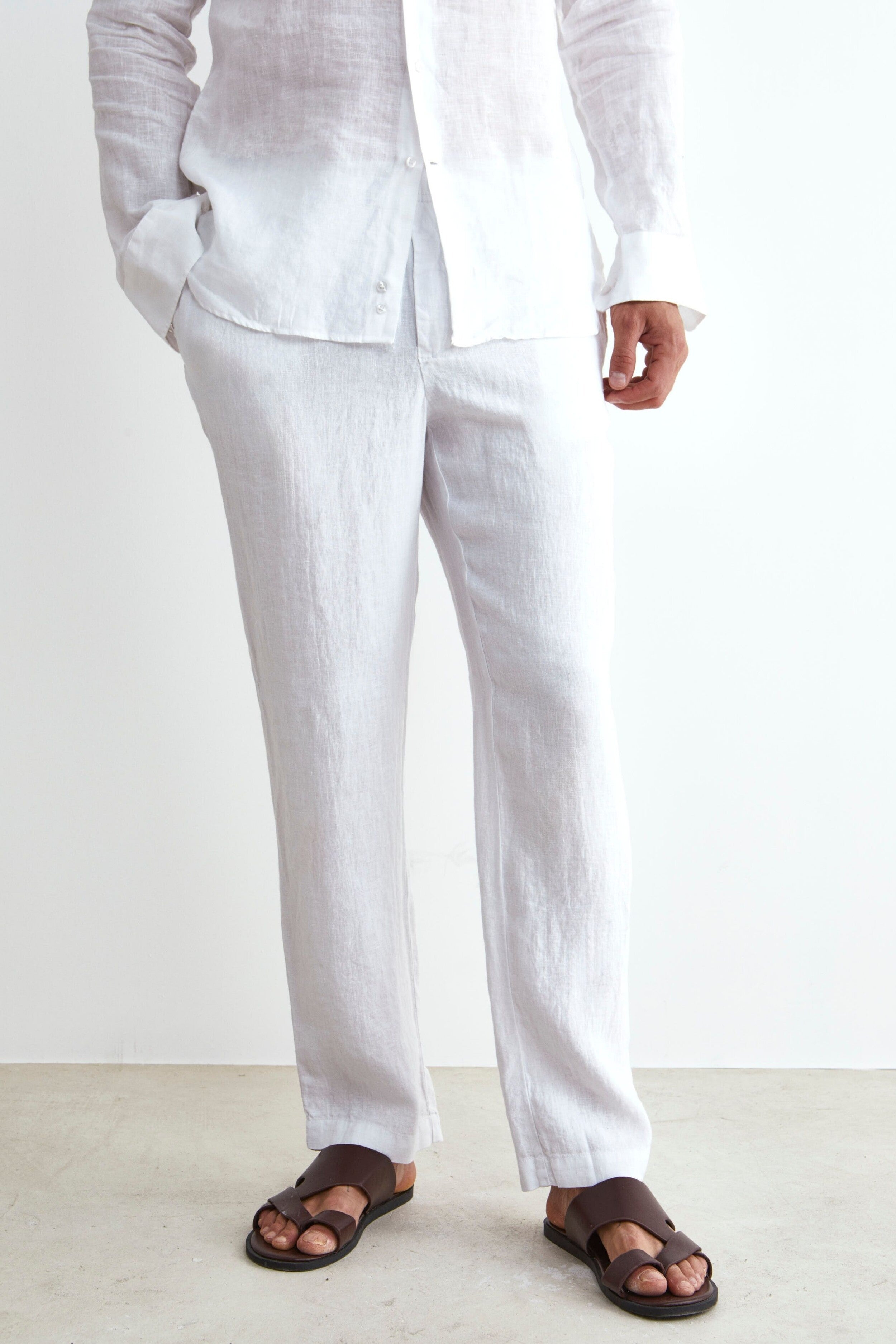 Pantalone Bianco in Lino con Coulisse - BIANCO