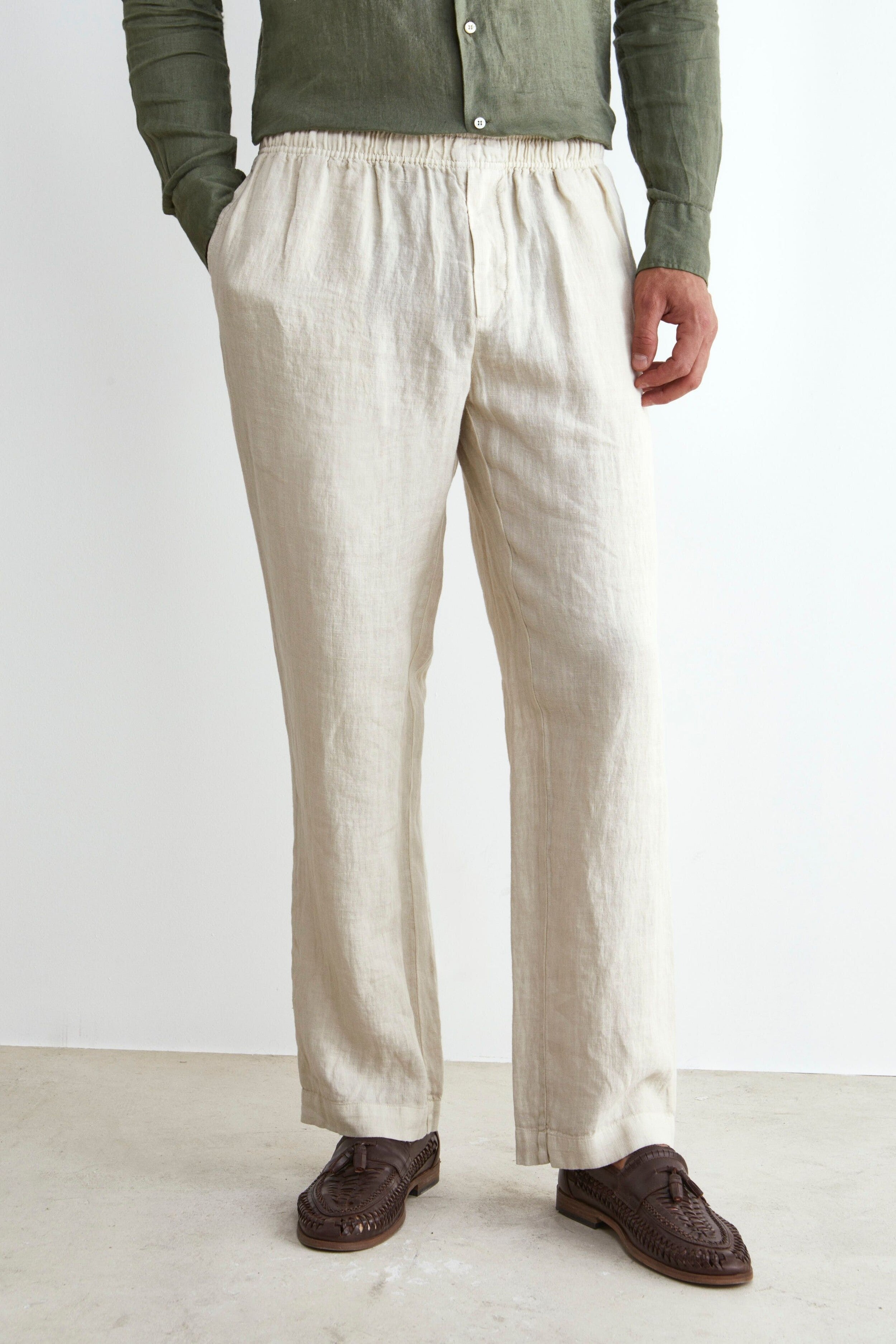 Pantalone in Lino con Coulisse - BEIGE