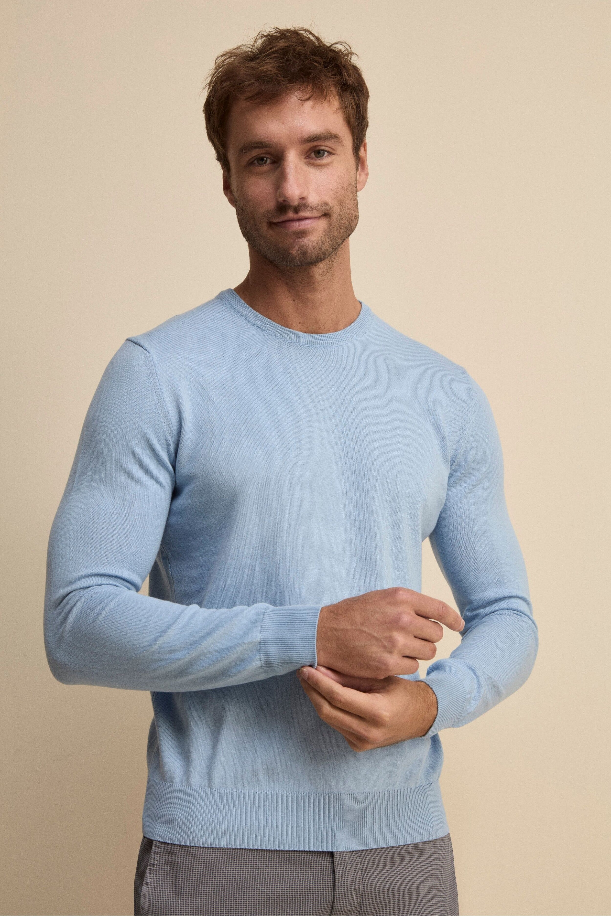 Maglia girocollo in cotone - AZZURRO