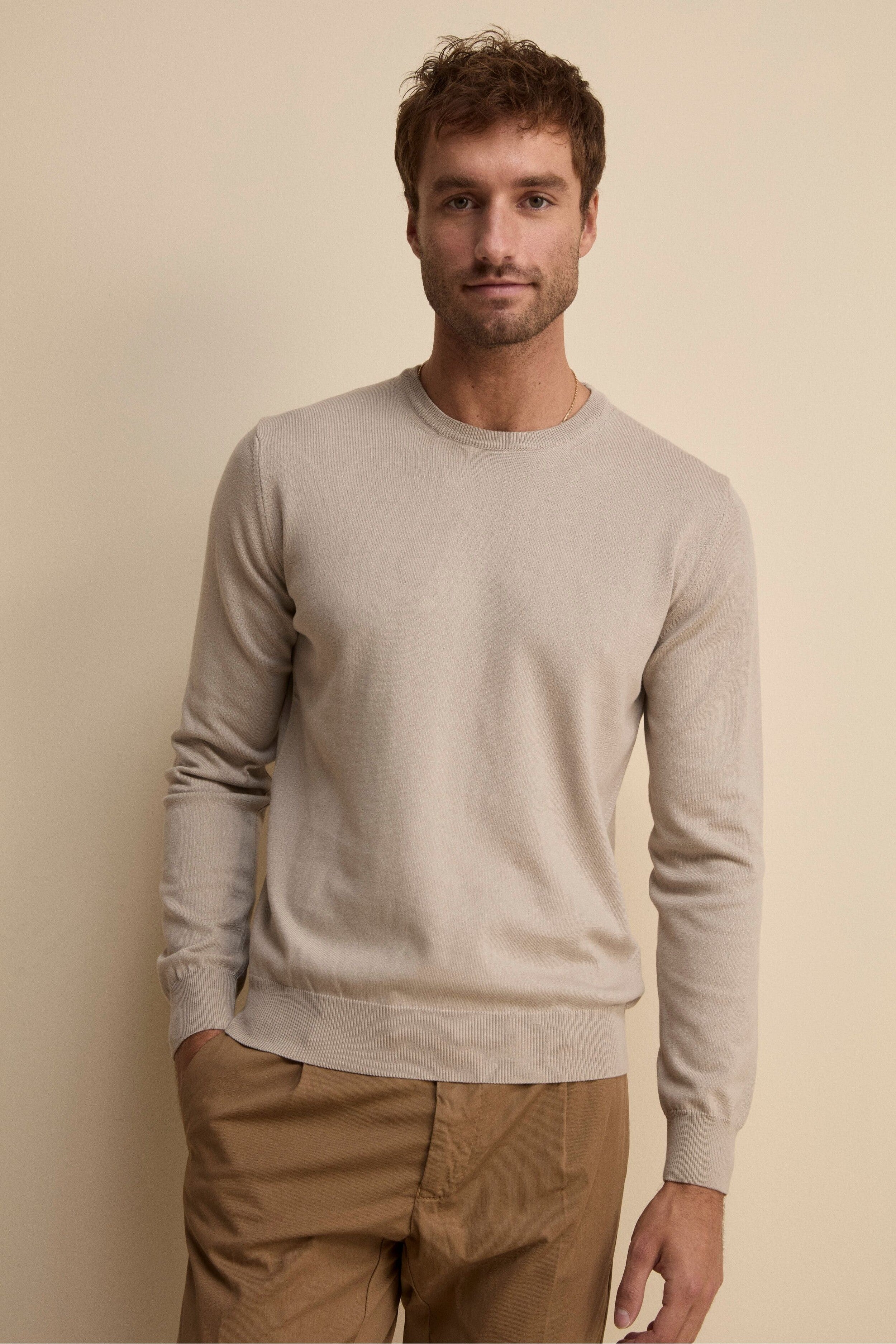 Maglia girocollo in cotone - SABBIA