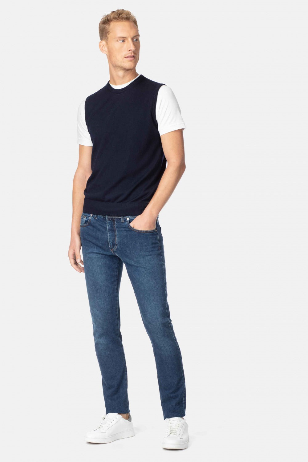 Gilet girocollo in lana - BLU
