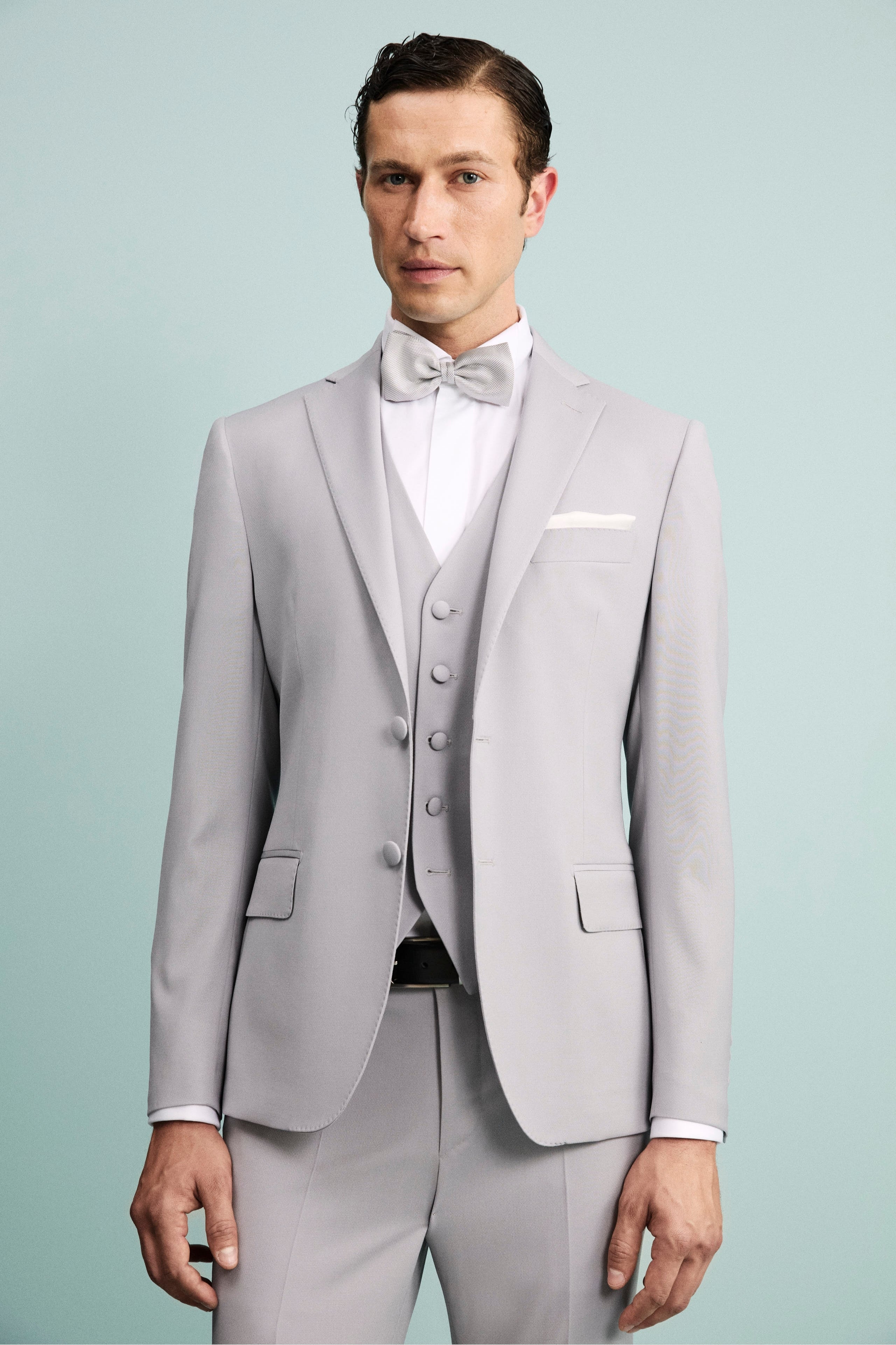 Abito Elegante Monopetto in Lana Vergine con Gilet - GRIGIO CHIARO