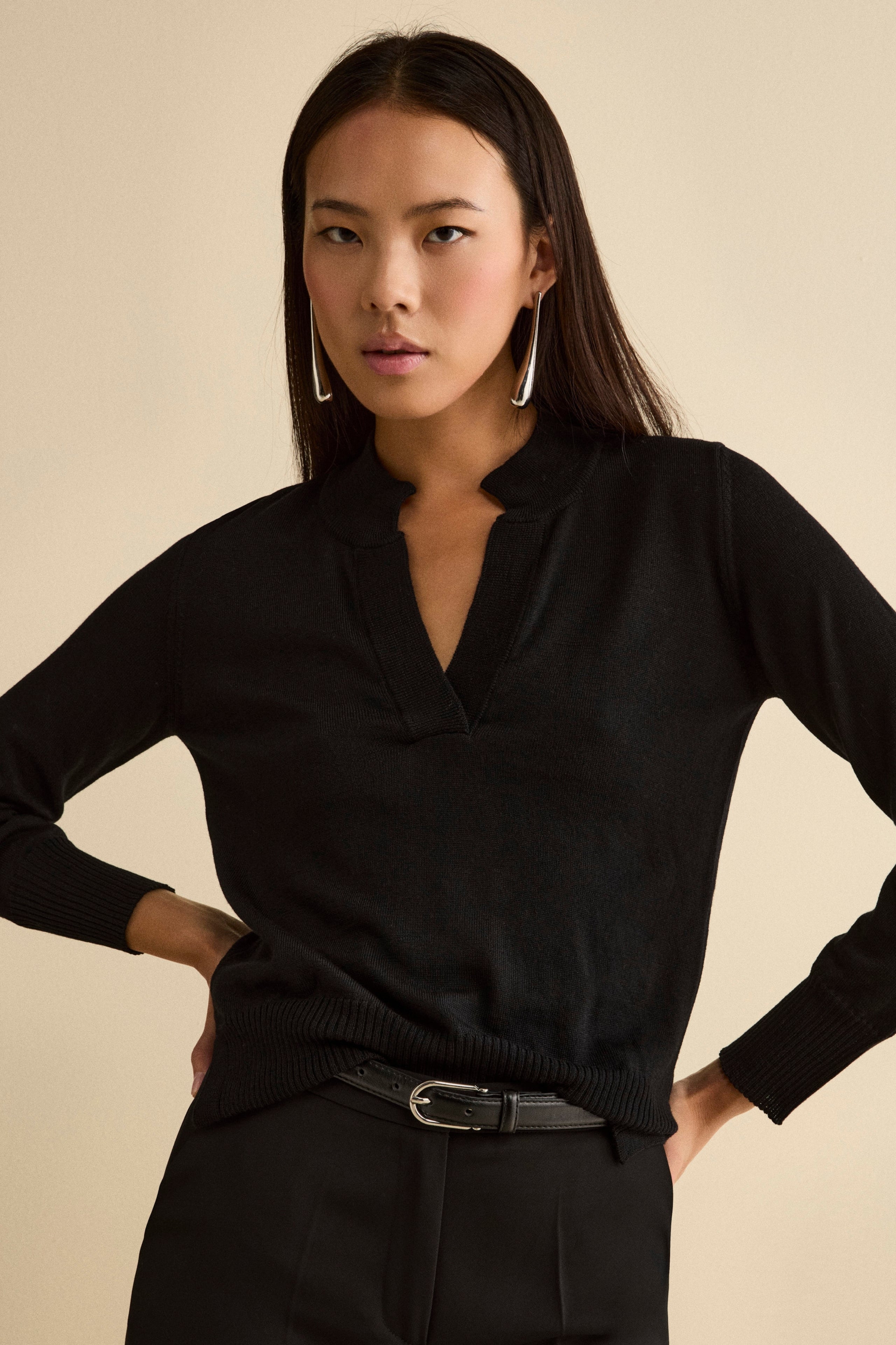 Maglia Serafino in Lana Merino - NERO