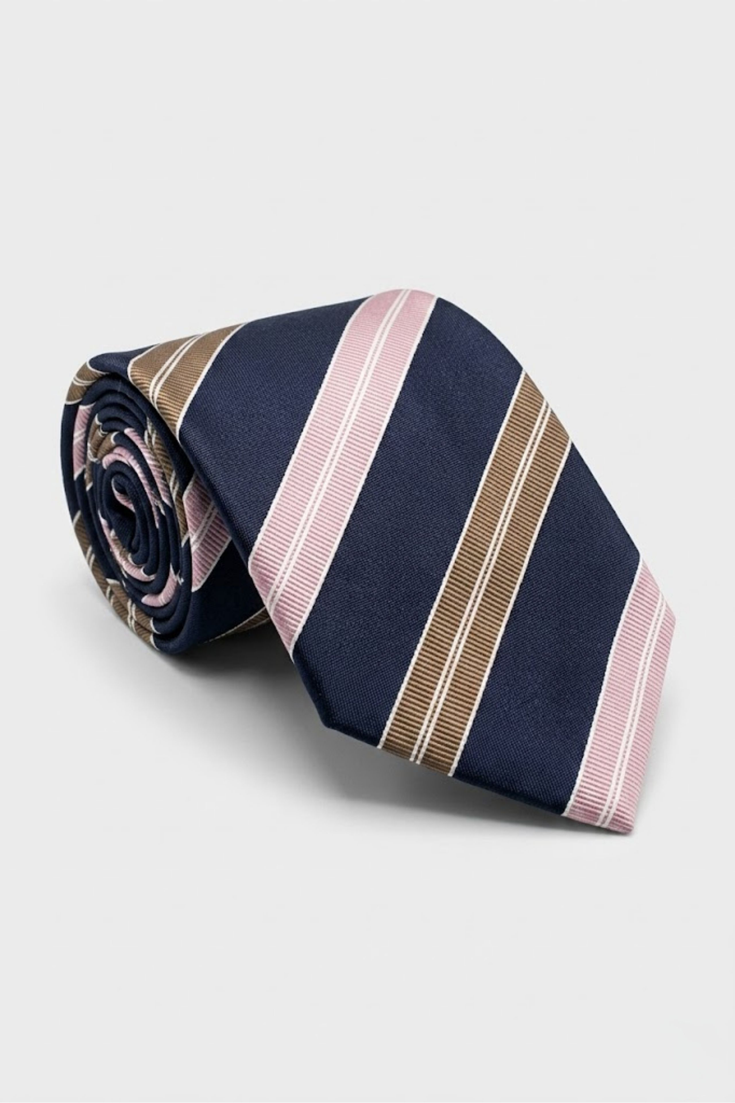 Cravatta Jacquard in Seta Rigata - RIGATO BLU/MARRONE