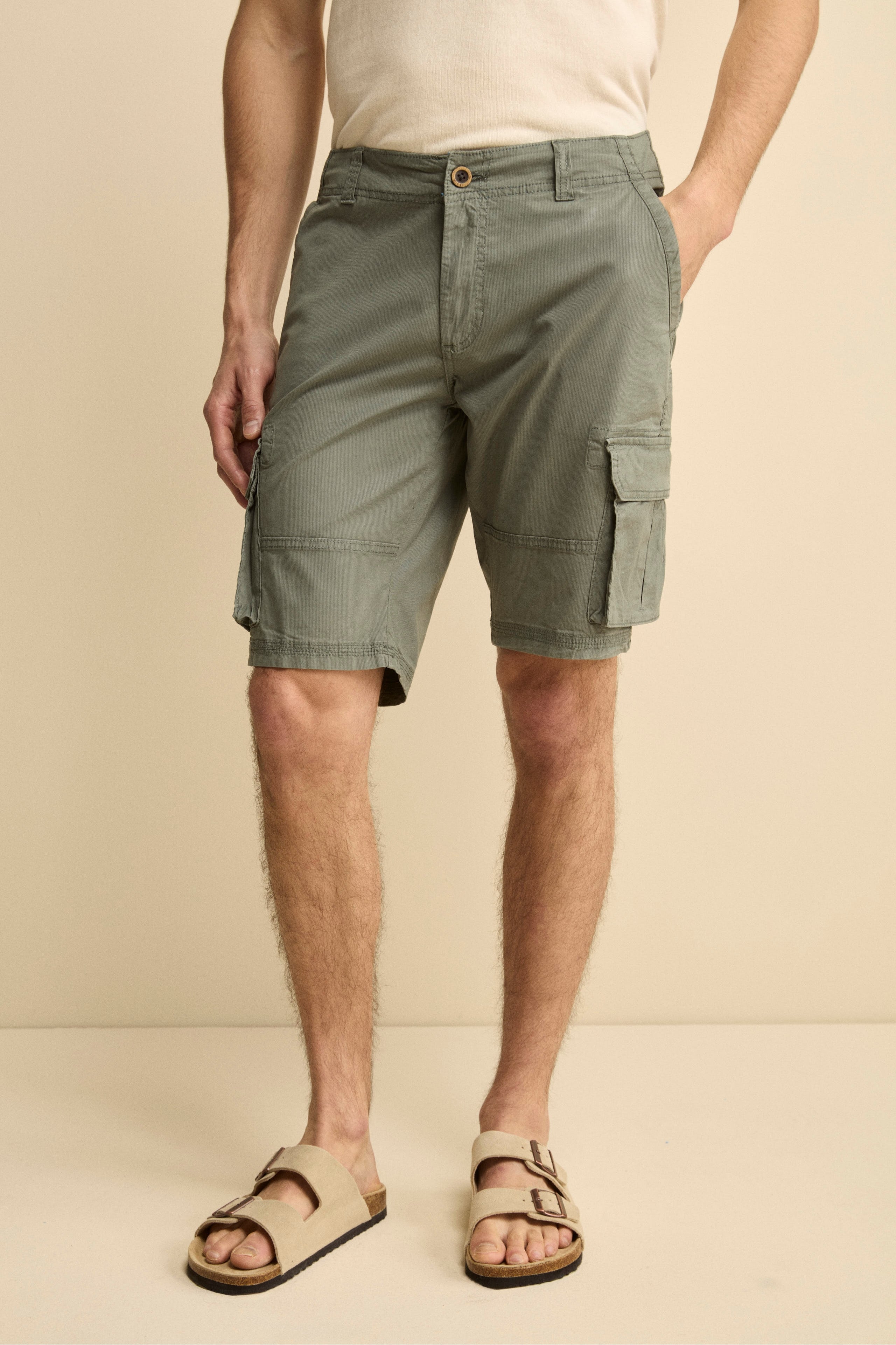 Bermuda Cargo in Cotone Canetté - VERDE MILITARE