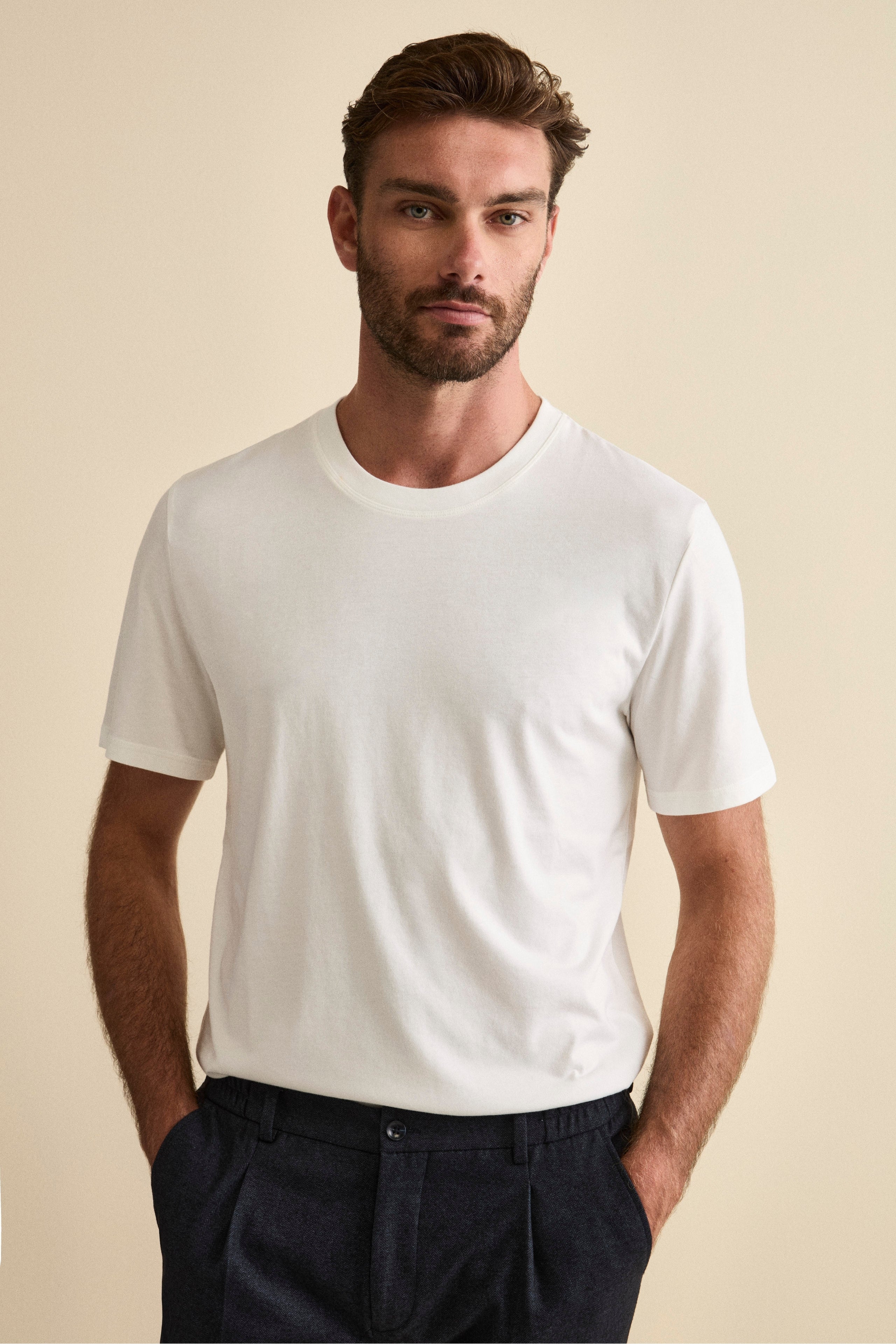T-Shirt in Misto Cotone e Bambù - BIANCO