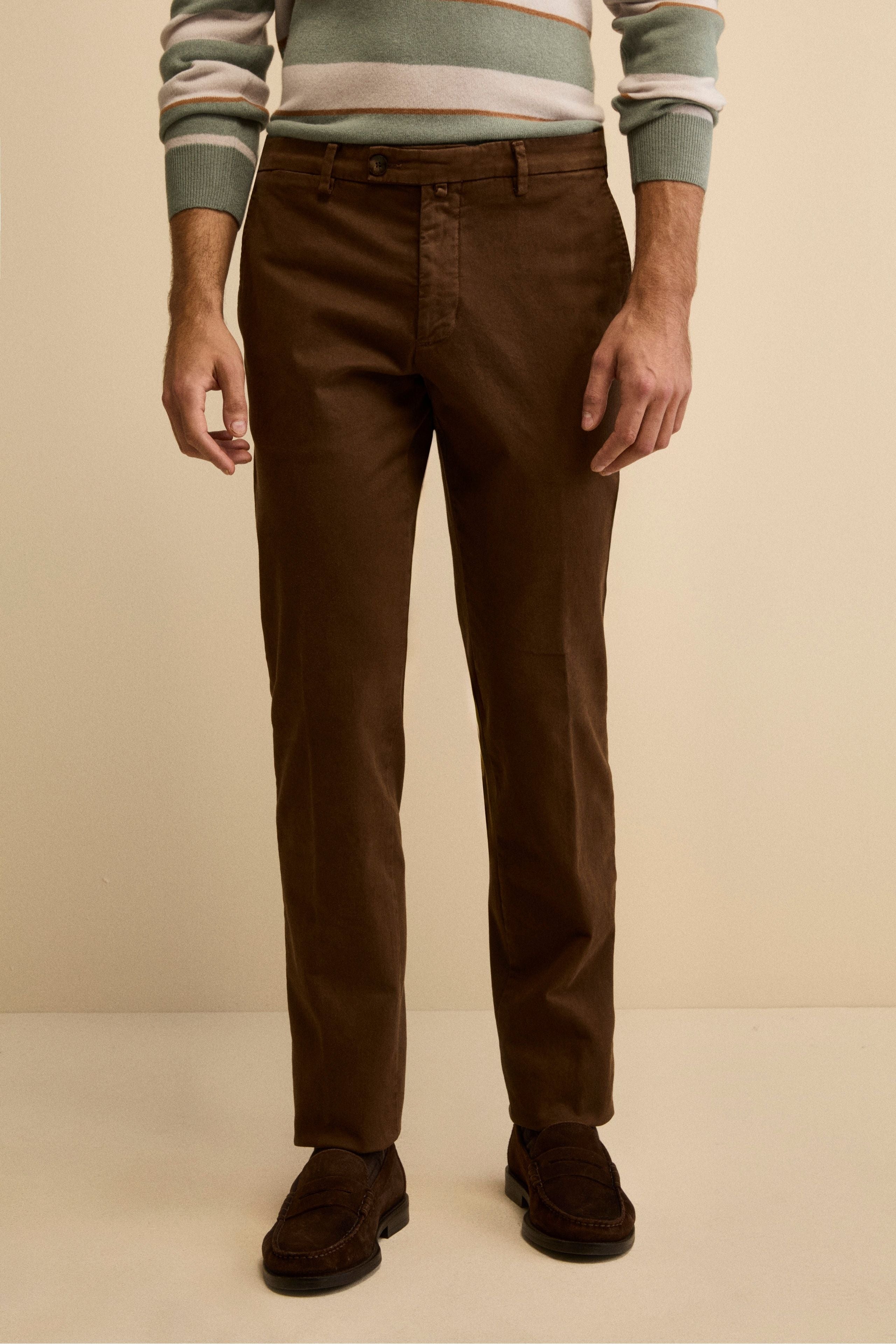 Pantalone Regular Fit in Cotone Stretch - CACAO