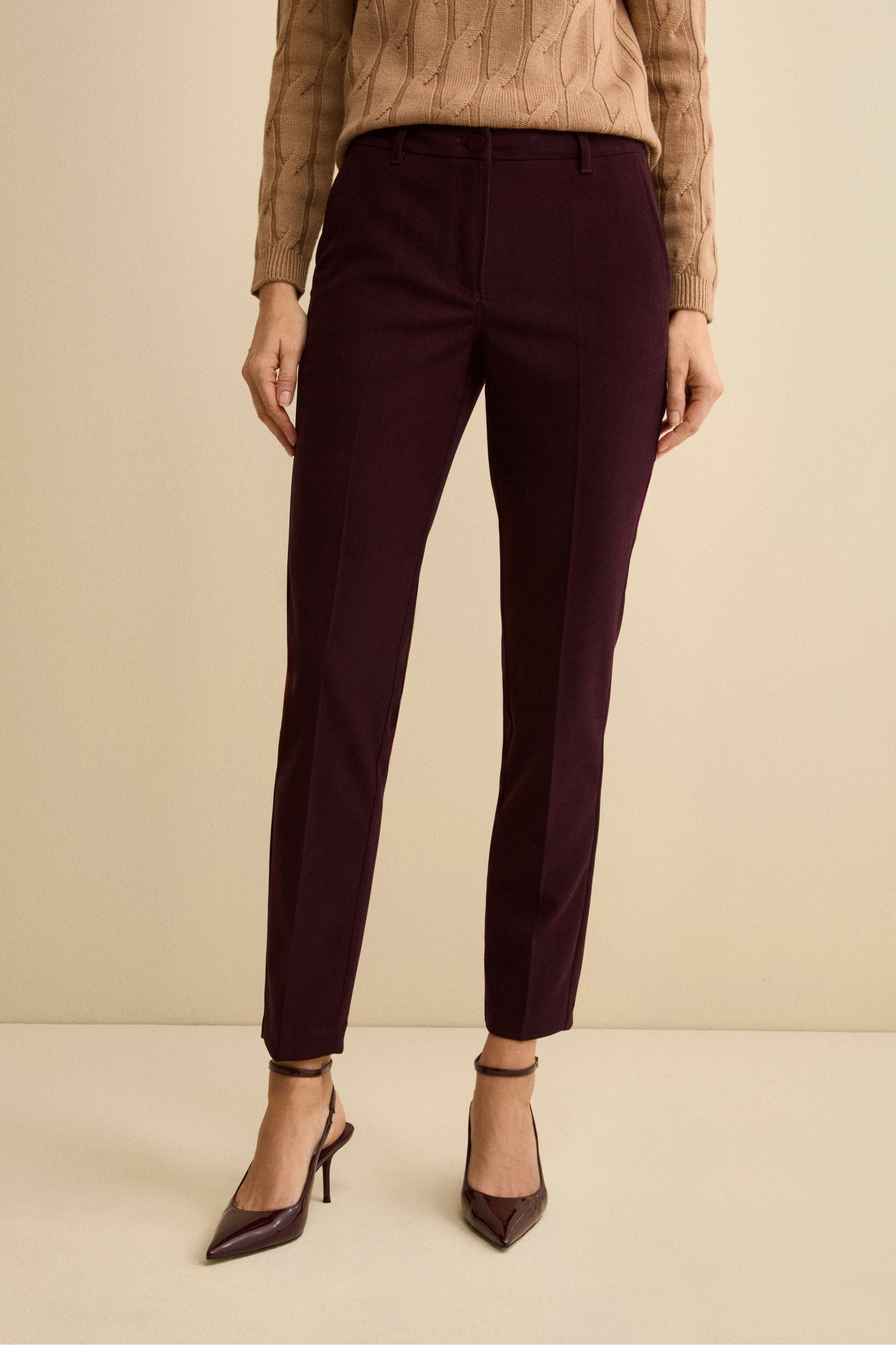 Pantalone a Sigaretta Regular Fit in Velluto - BORDEAUX