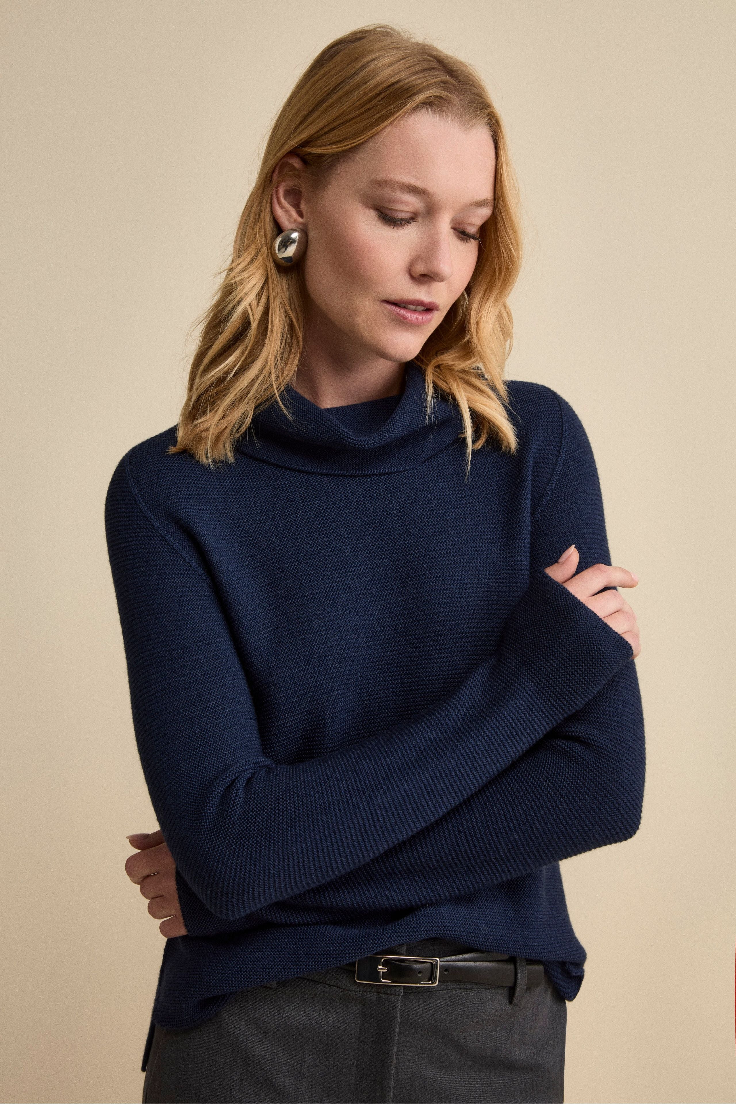 Maglia con Spacchi in Lana Merino - NAVY