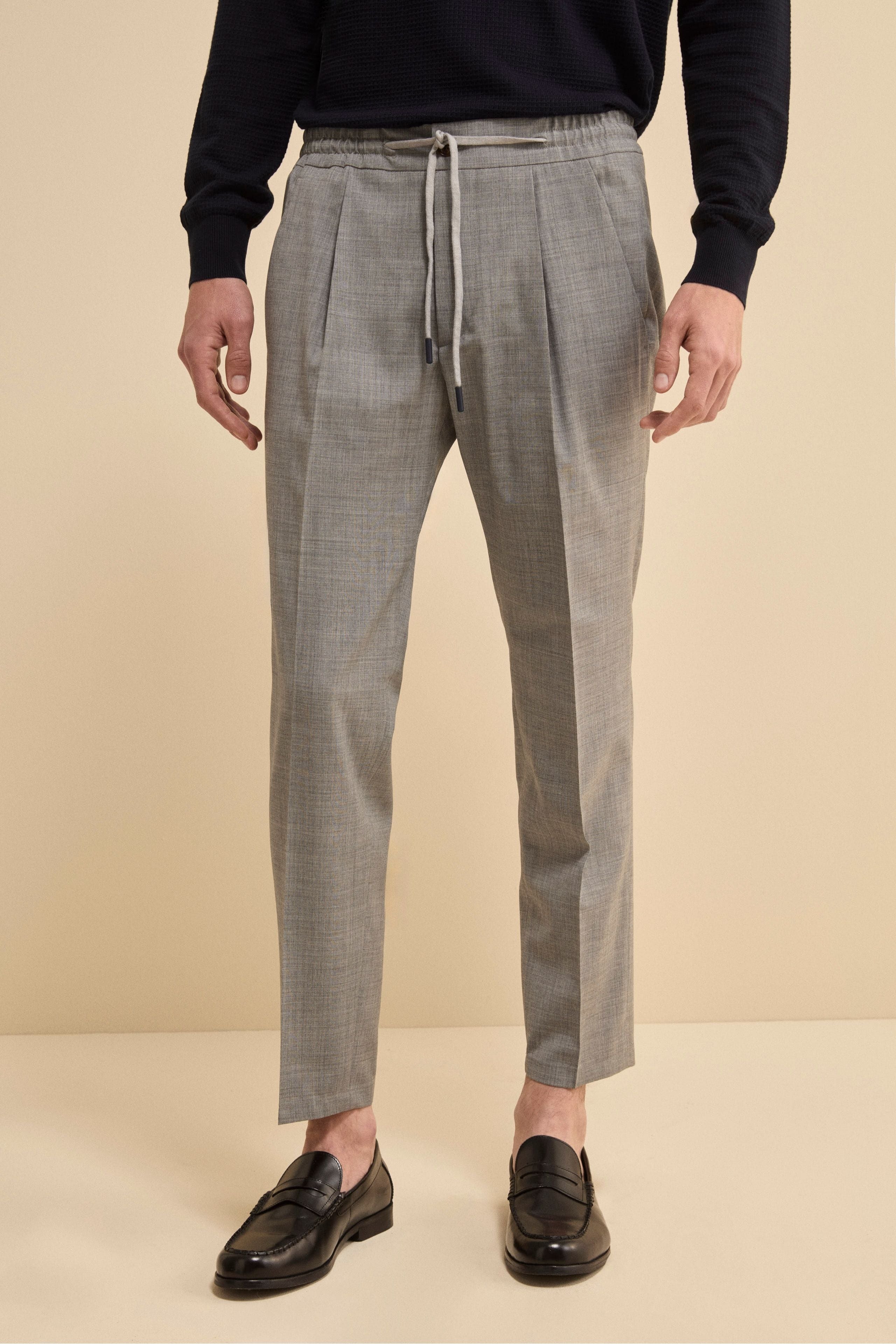 Pantalone Slim Fit con Coulisse in Misto Lana - GRIGIO CHIARO