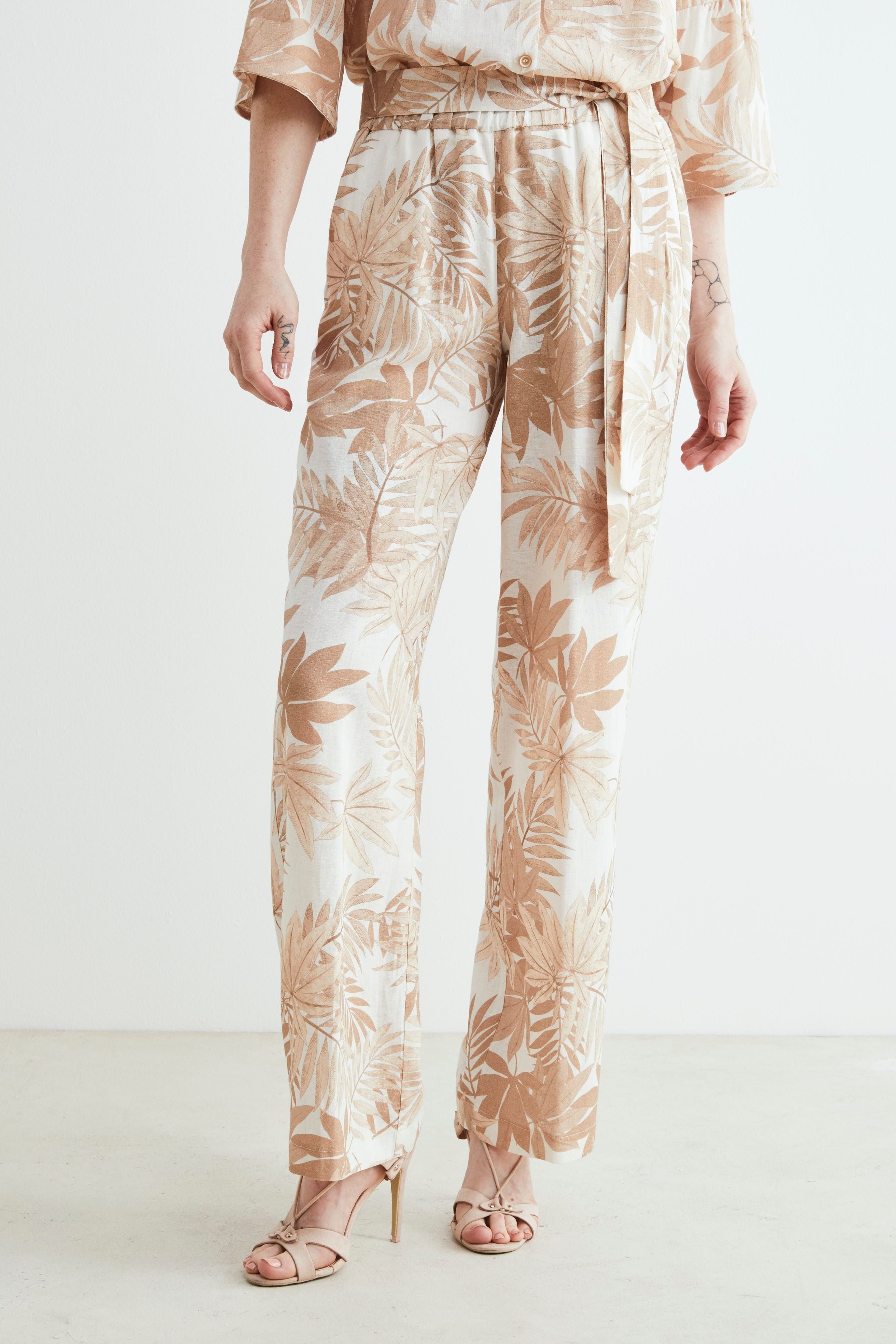 Pantaloni in lino a palazzo - FANT. BEIGE