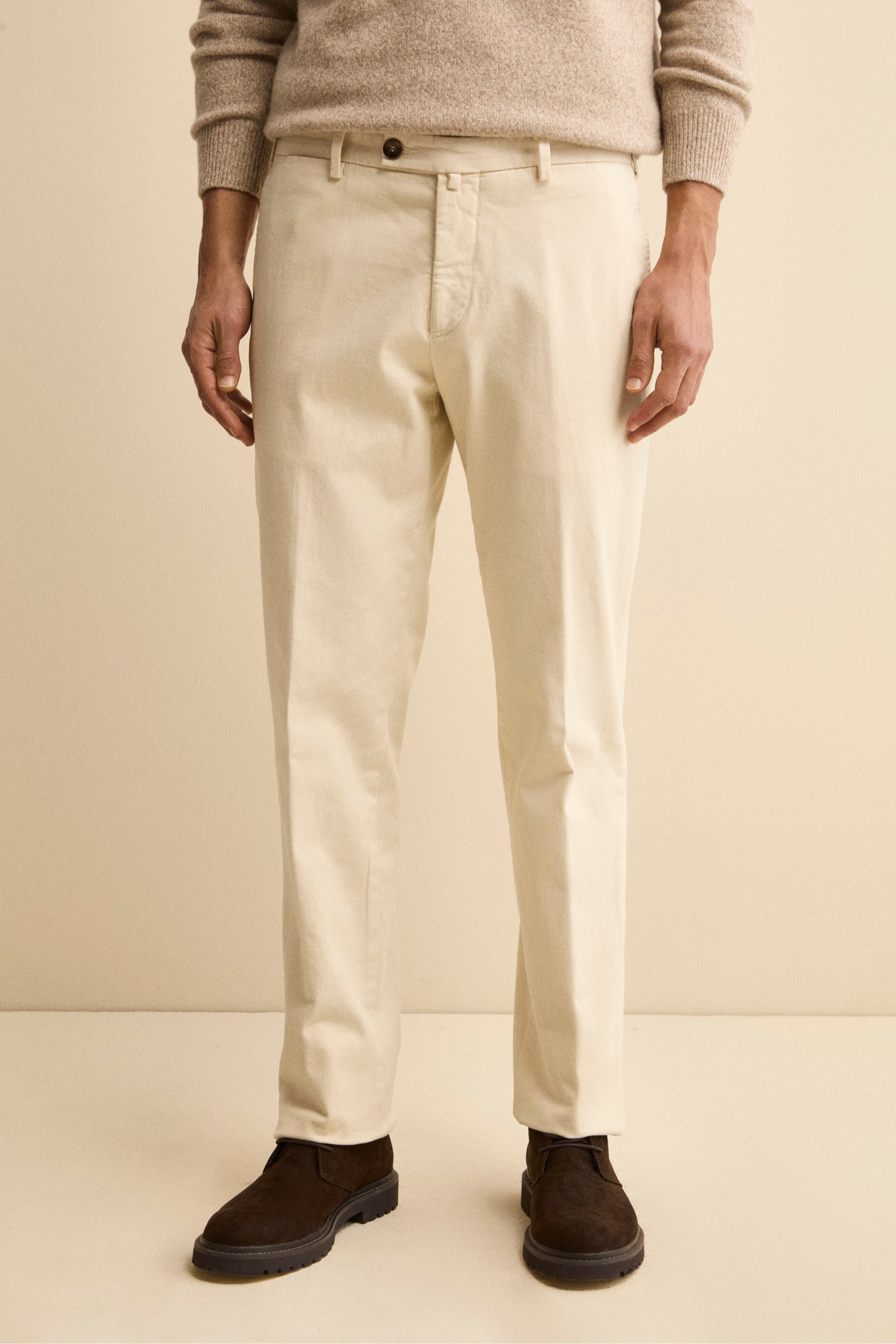 Pantalone Regular Fit in Cotone Stretch - LATTE