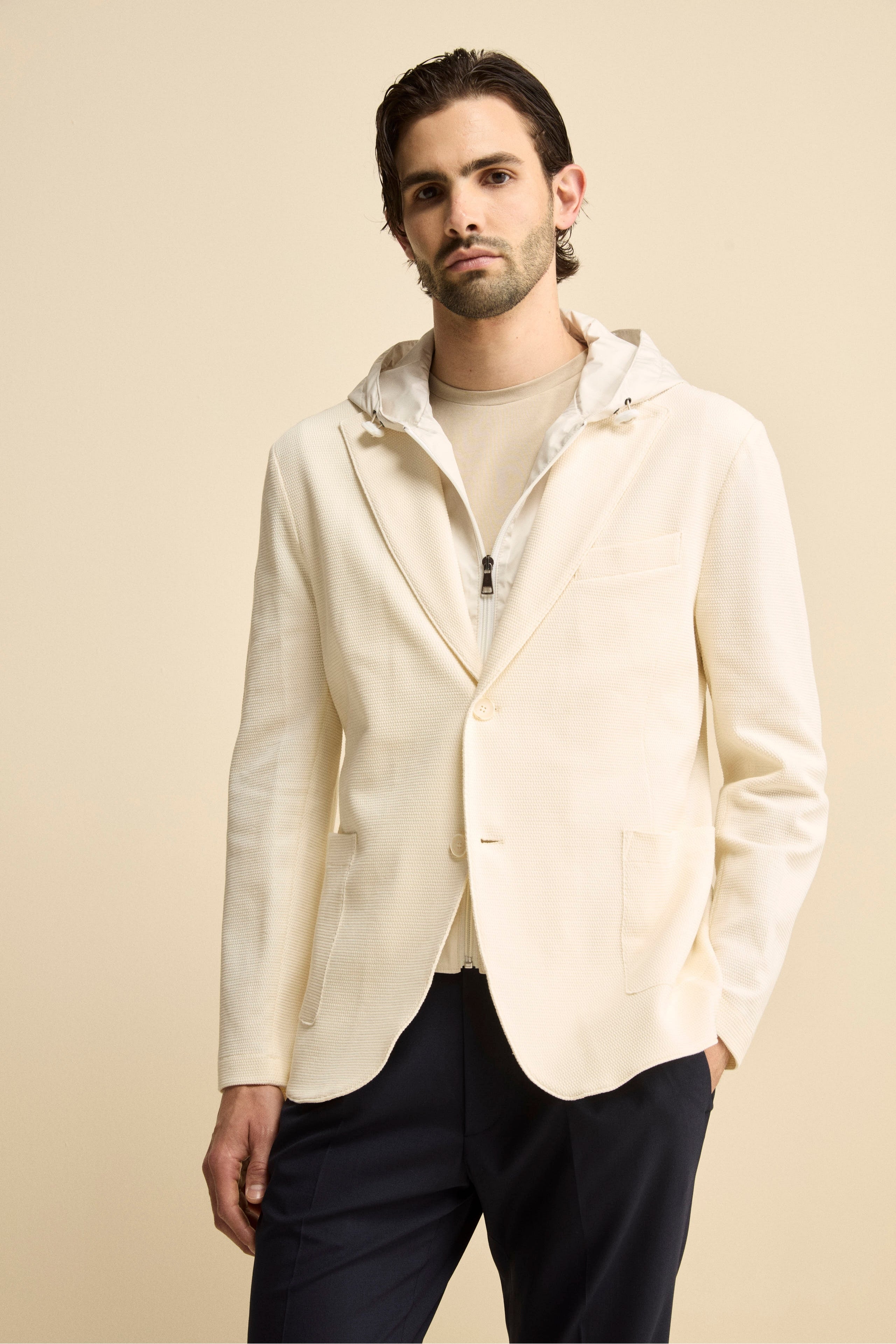 Giacca in Cotone con Pettorina e Cappuccio - NATURALE