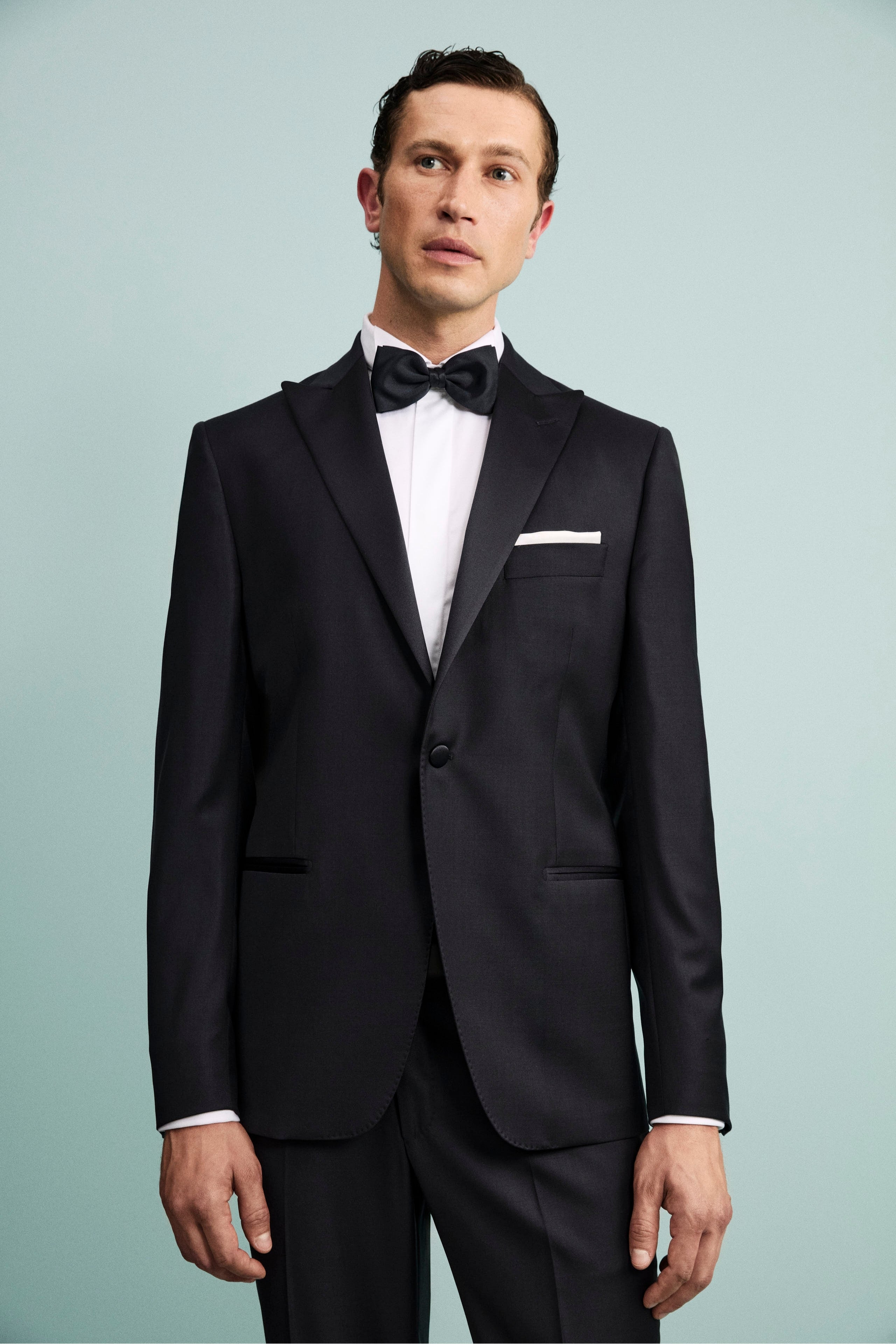 Smoking in Lana Vergine con Revers in Raso - BLU