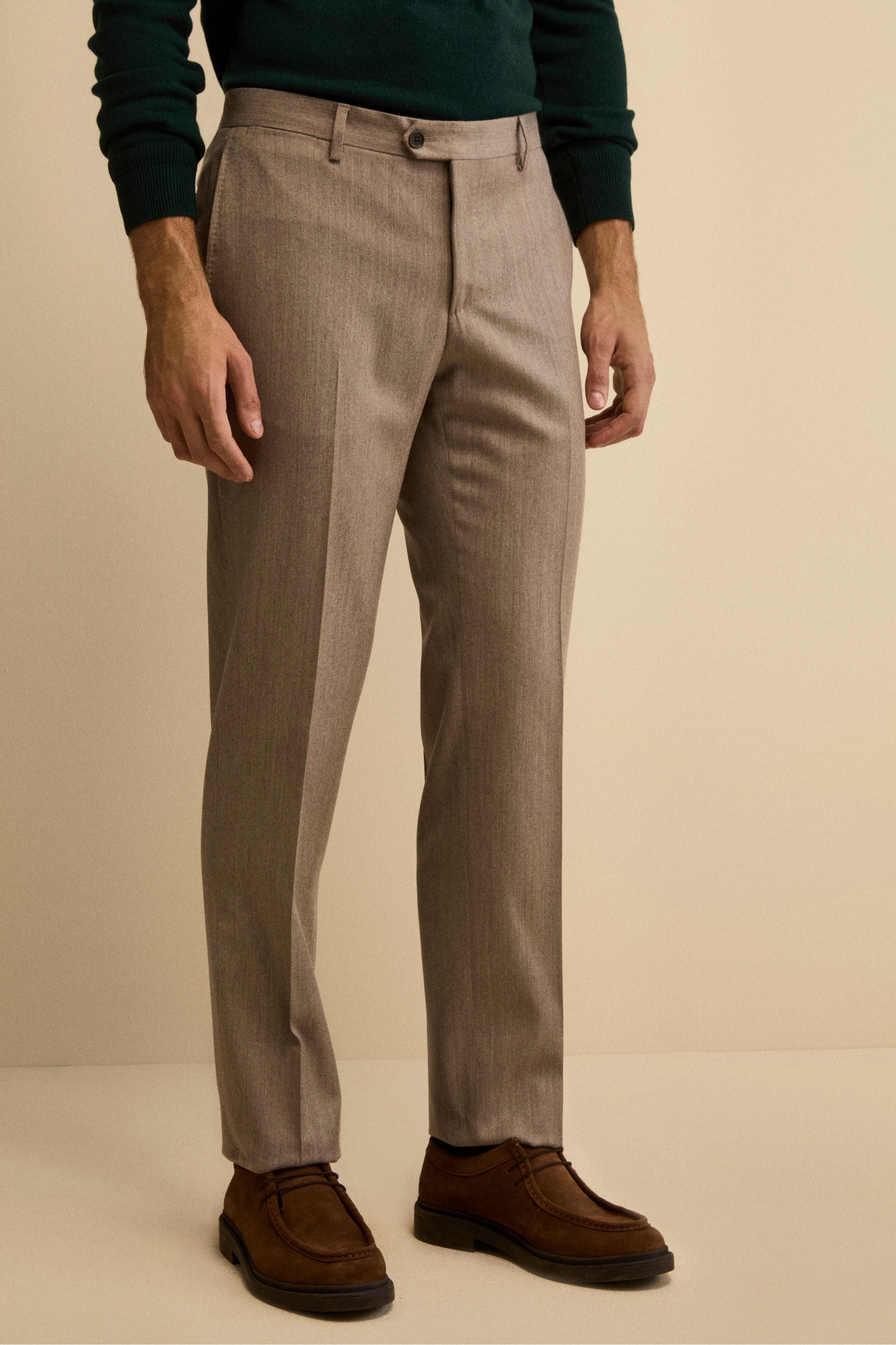 Pantalone Regular Fit in Lana e Cashmere - TORTORA