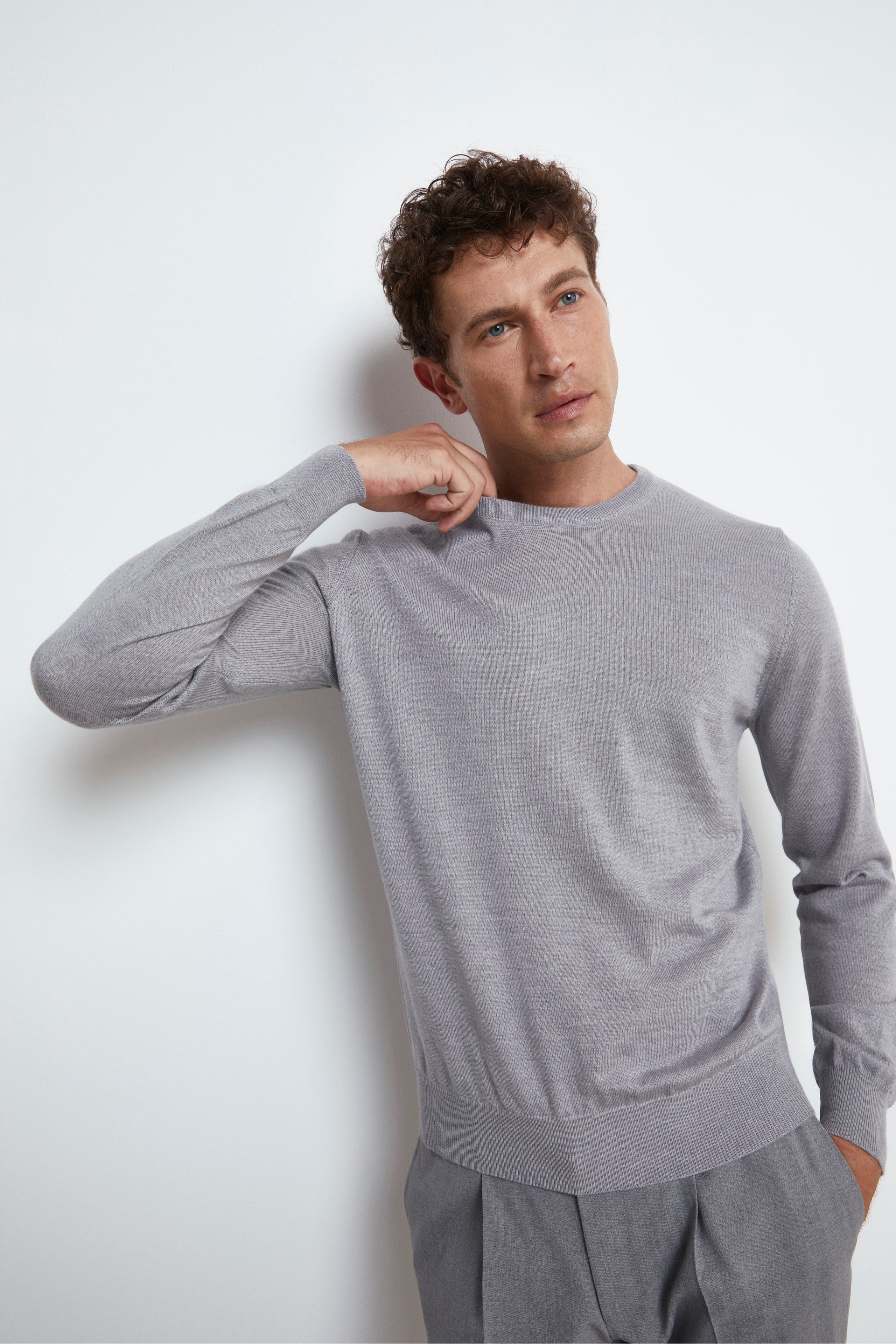 Pullover Girocollo in Lana Merino - GRIGIO CHIARO