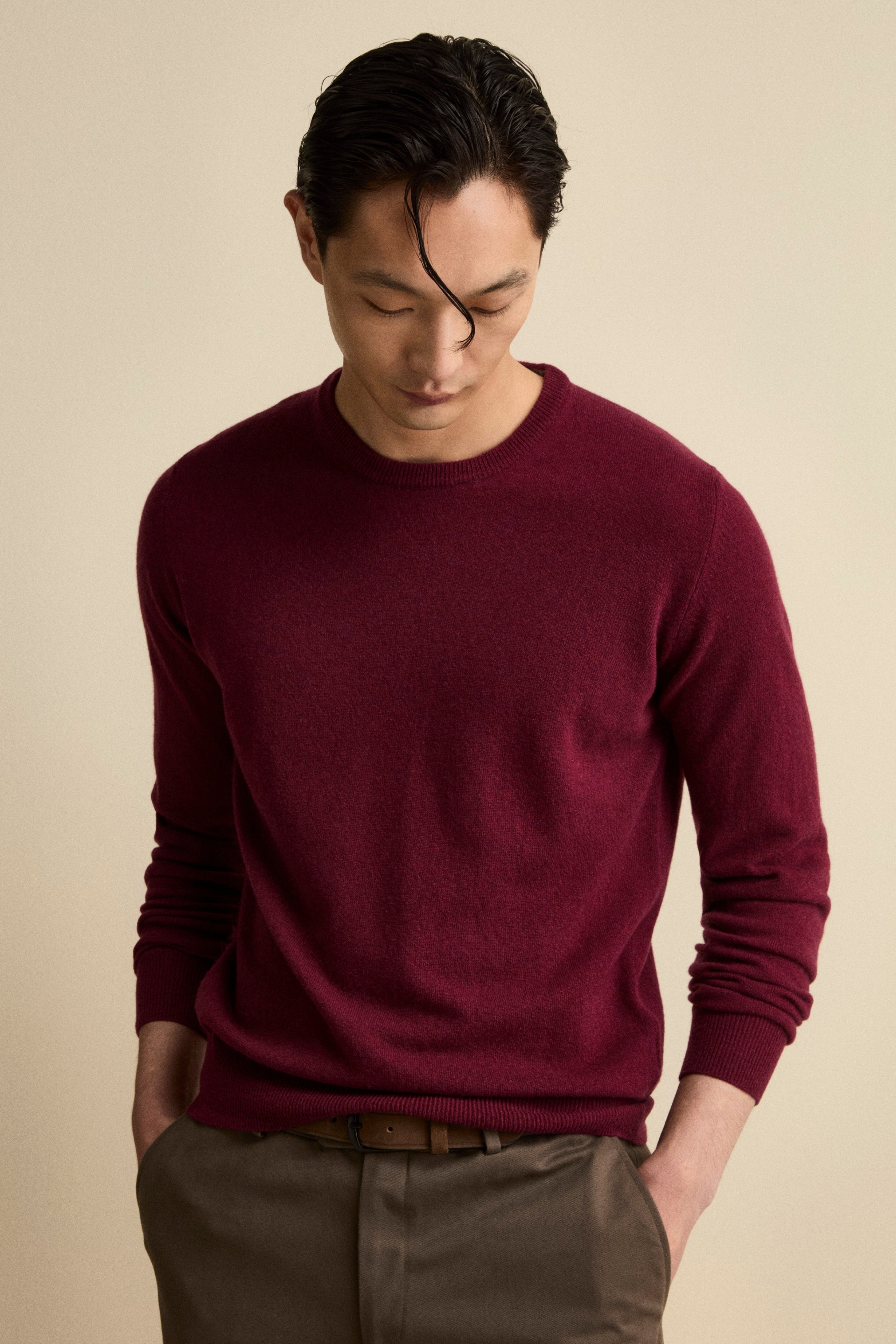 Maglia Girocollo Regular Fit in Lana Merino - BORDEAUX