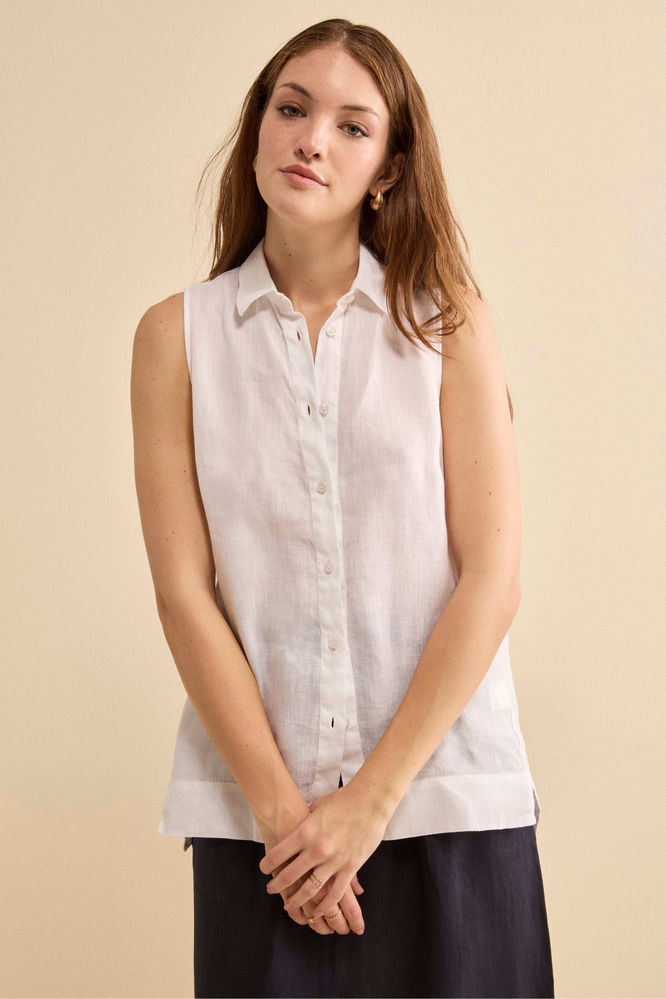 Camicia Over Smanicata in Lino - BIANCO