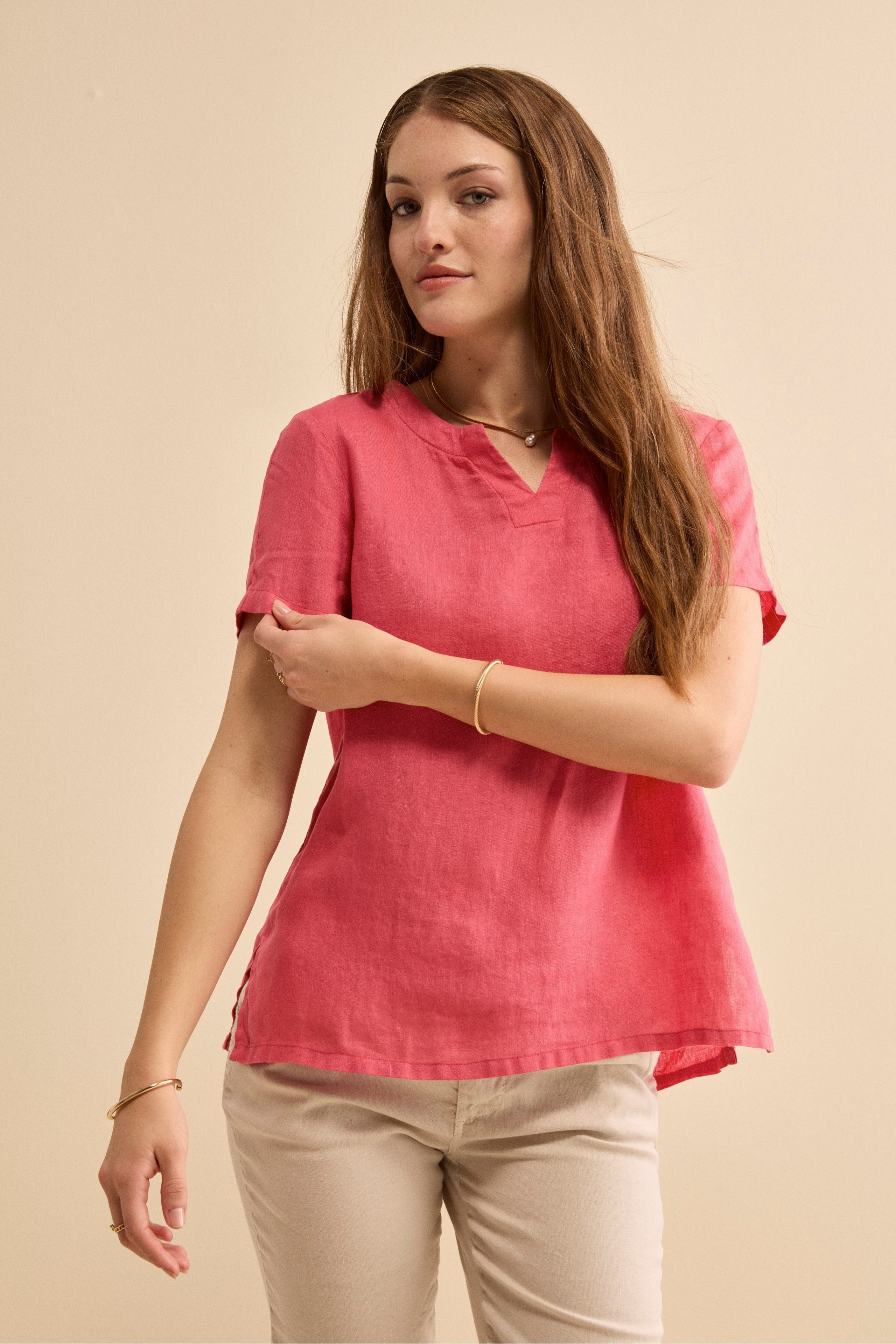 Blusa Morbida Girocollo in Lino - CORALLO