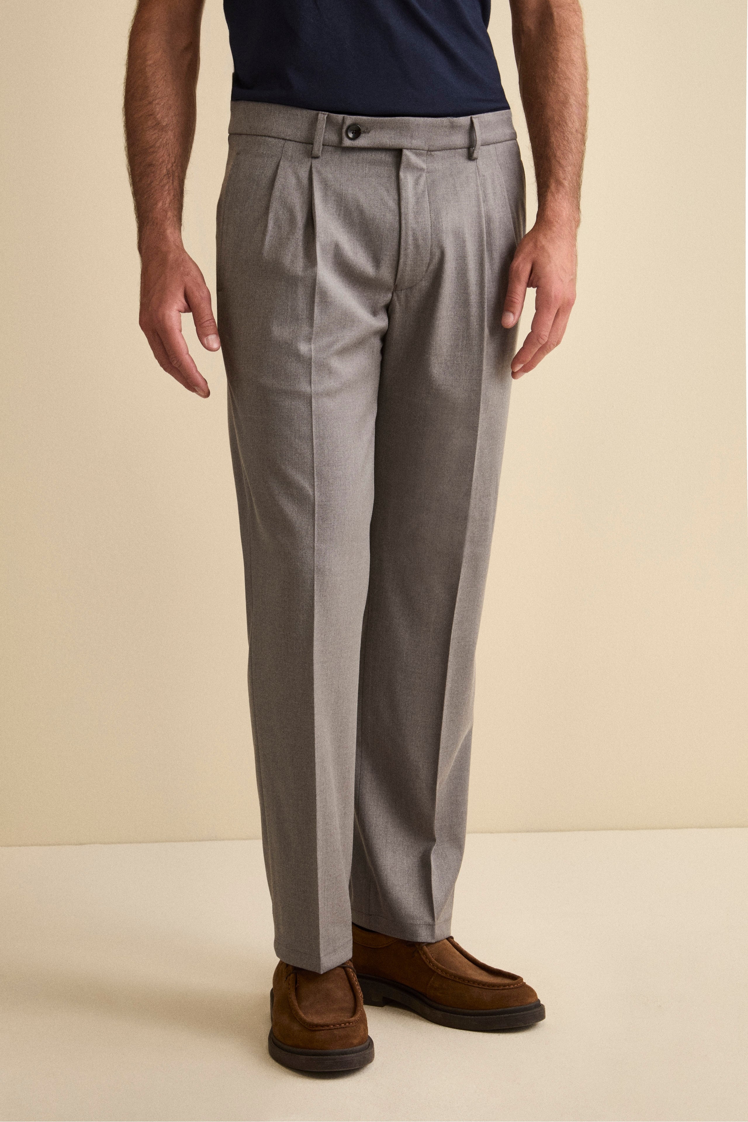 Pantalone Pinces Gamba Larga in Misto Lana - GRIGIO MELANGE