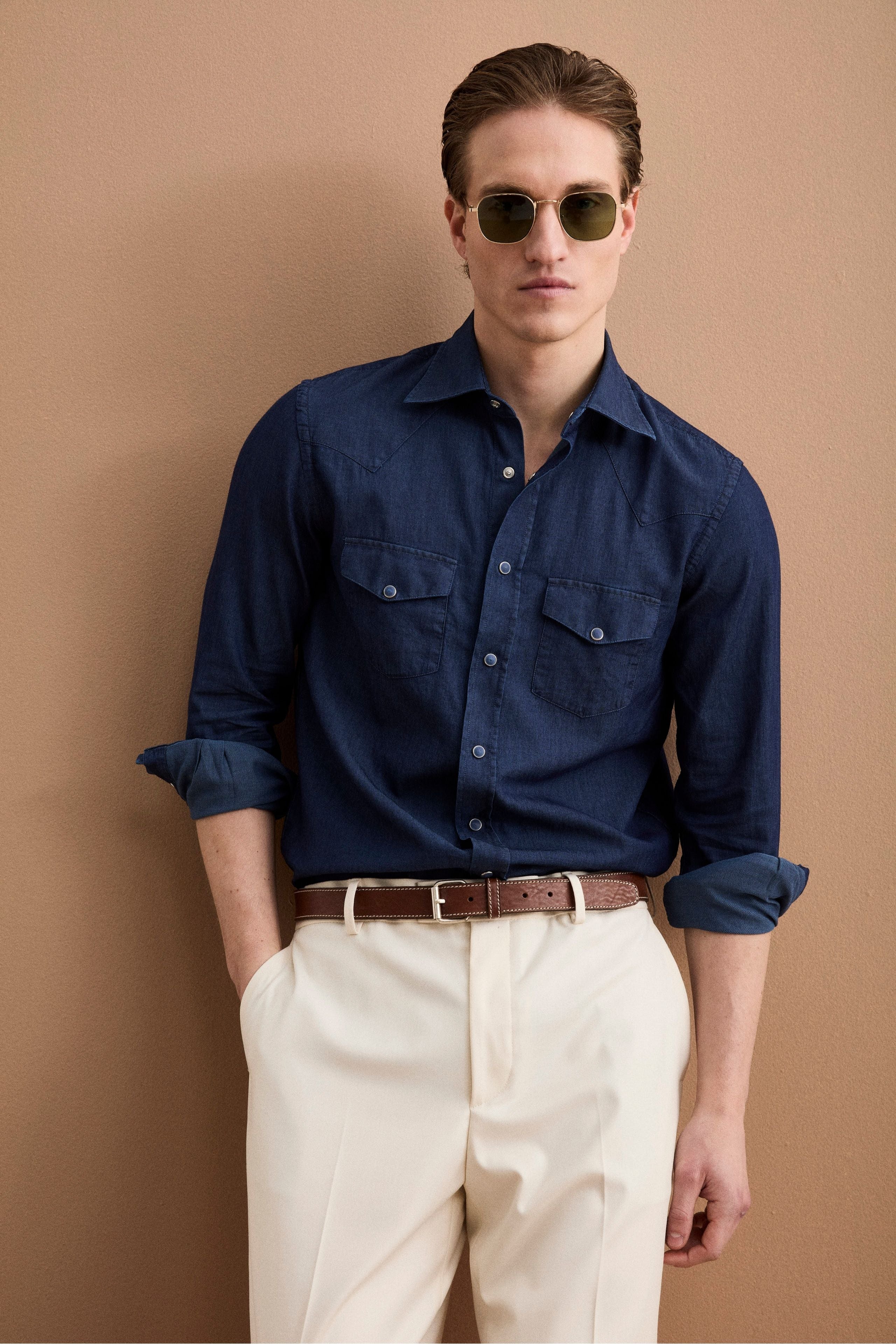 Camicia Jeans in Cotone con Tasche - DENIM