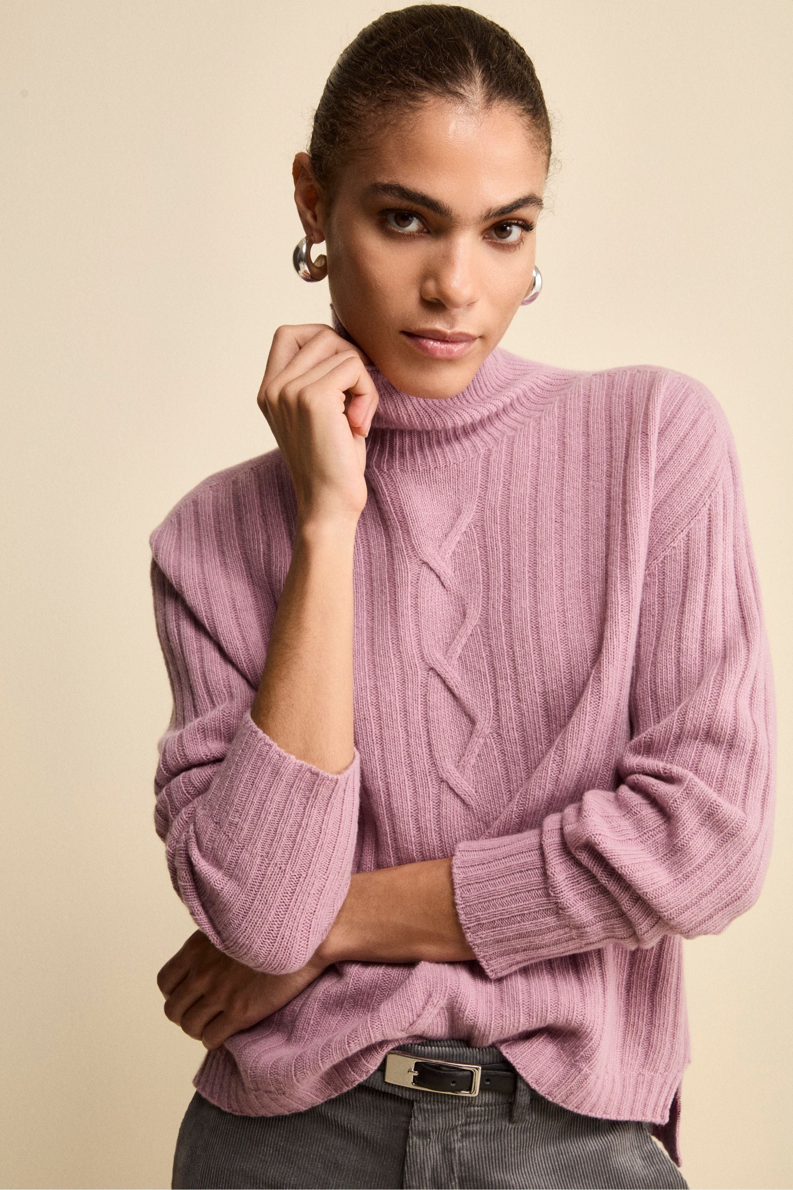 Dolcevita in Lana e Cashmere con Treccia - LILLA