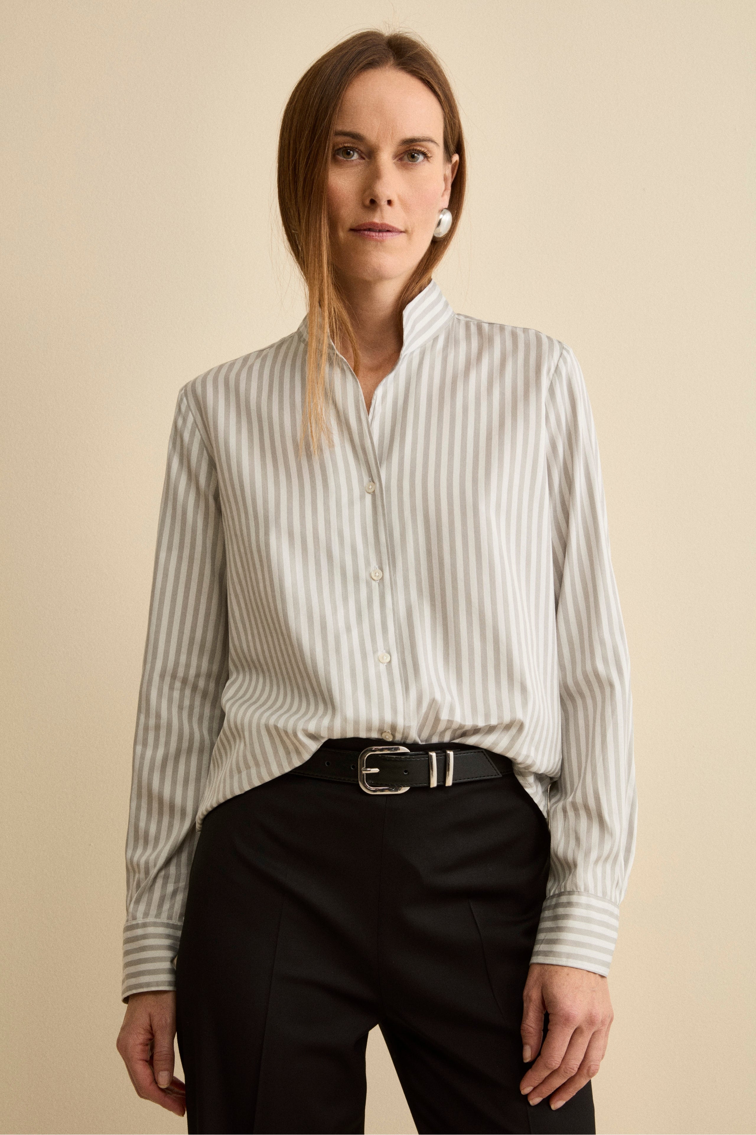 Camicia Over Fantasia in Cotone e Seta - GRIGIO RIGATO