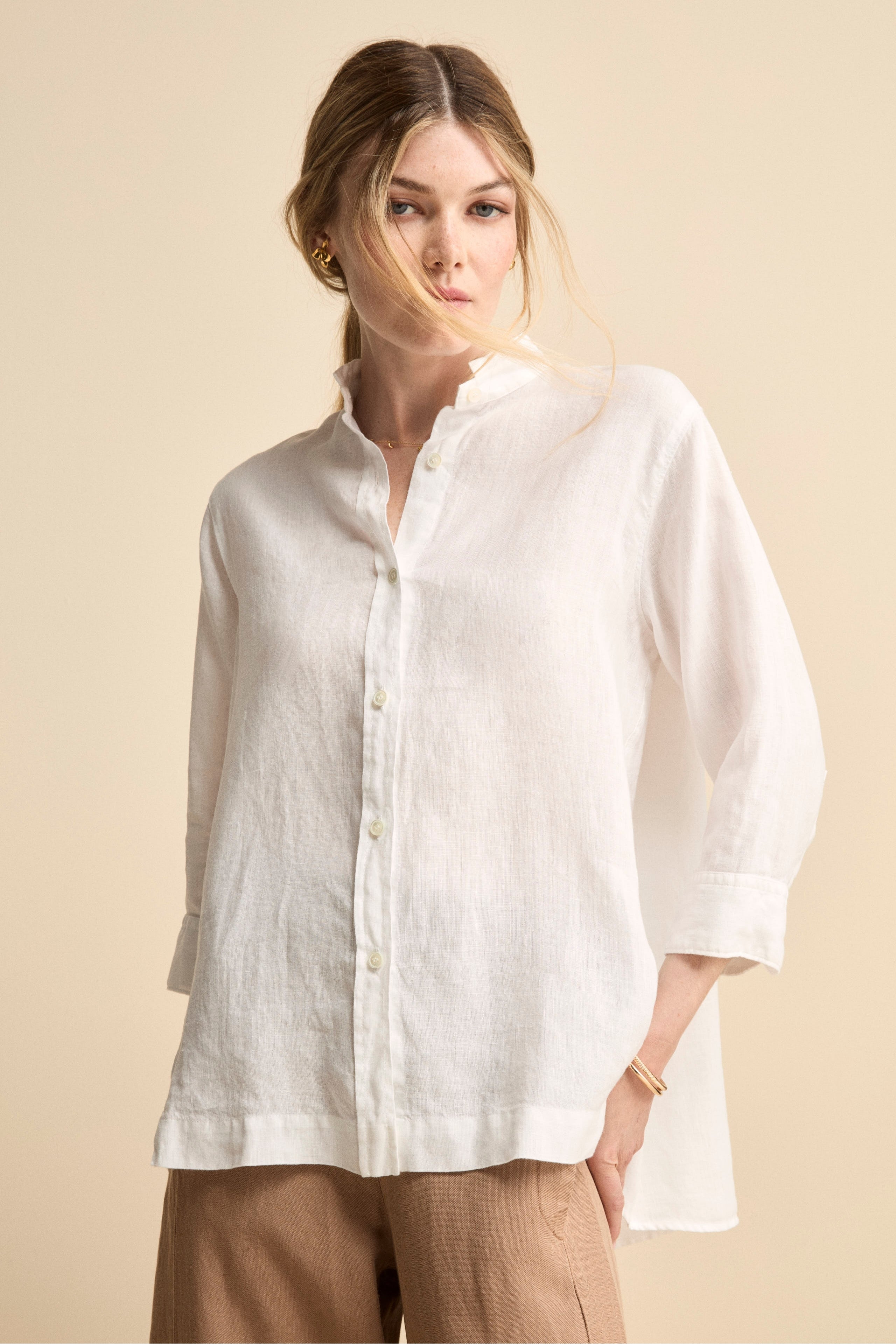 Camicia Over Coreana in Lino - BIANCO