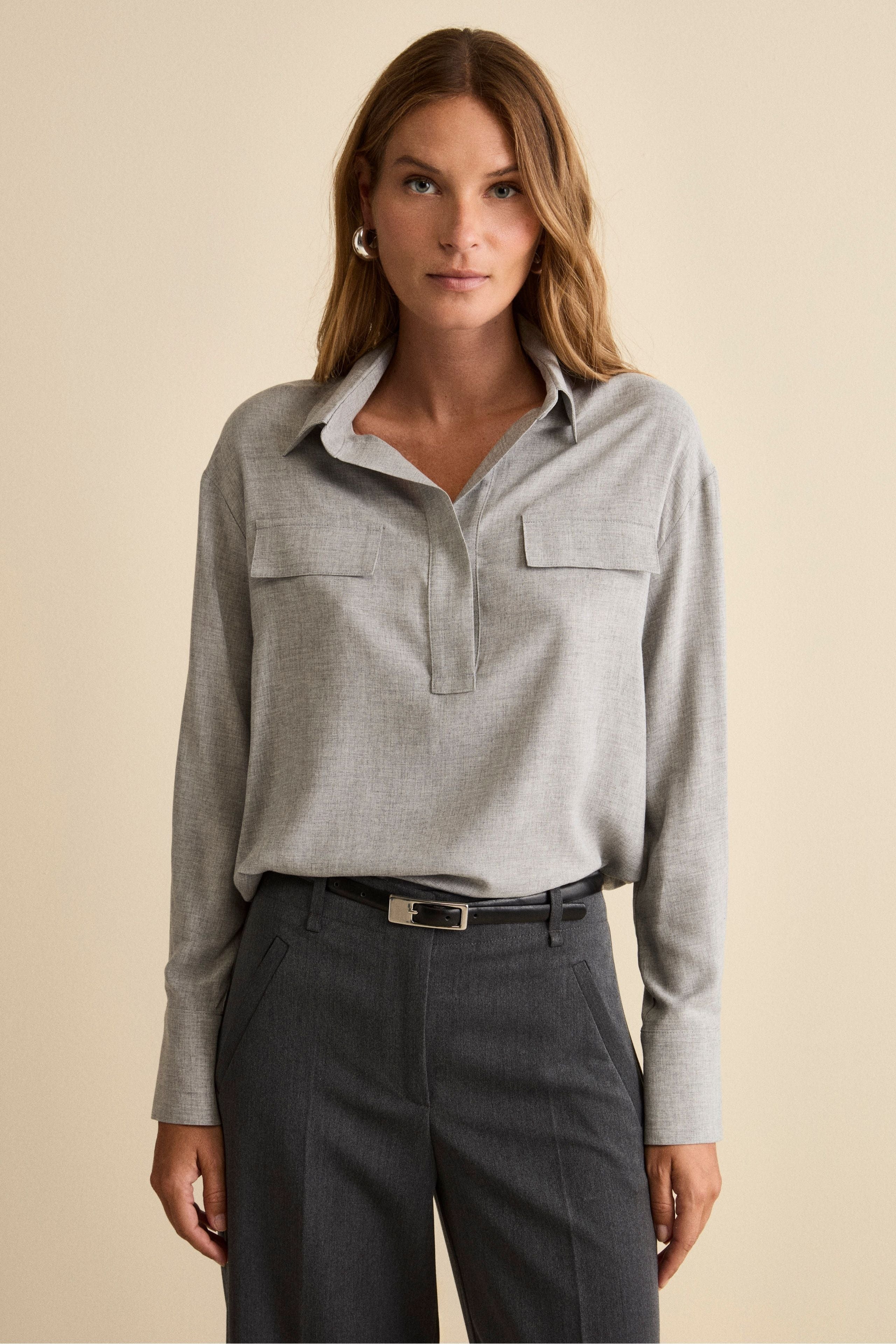 Blusa Over in Garza con Pattine - GRIGIO