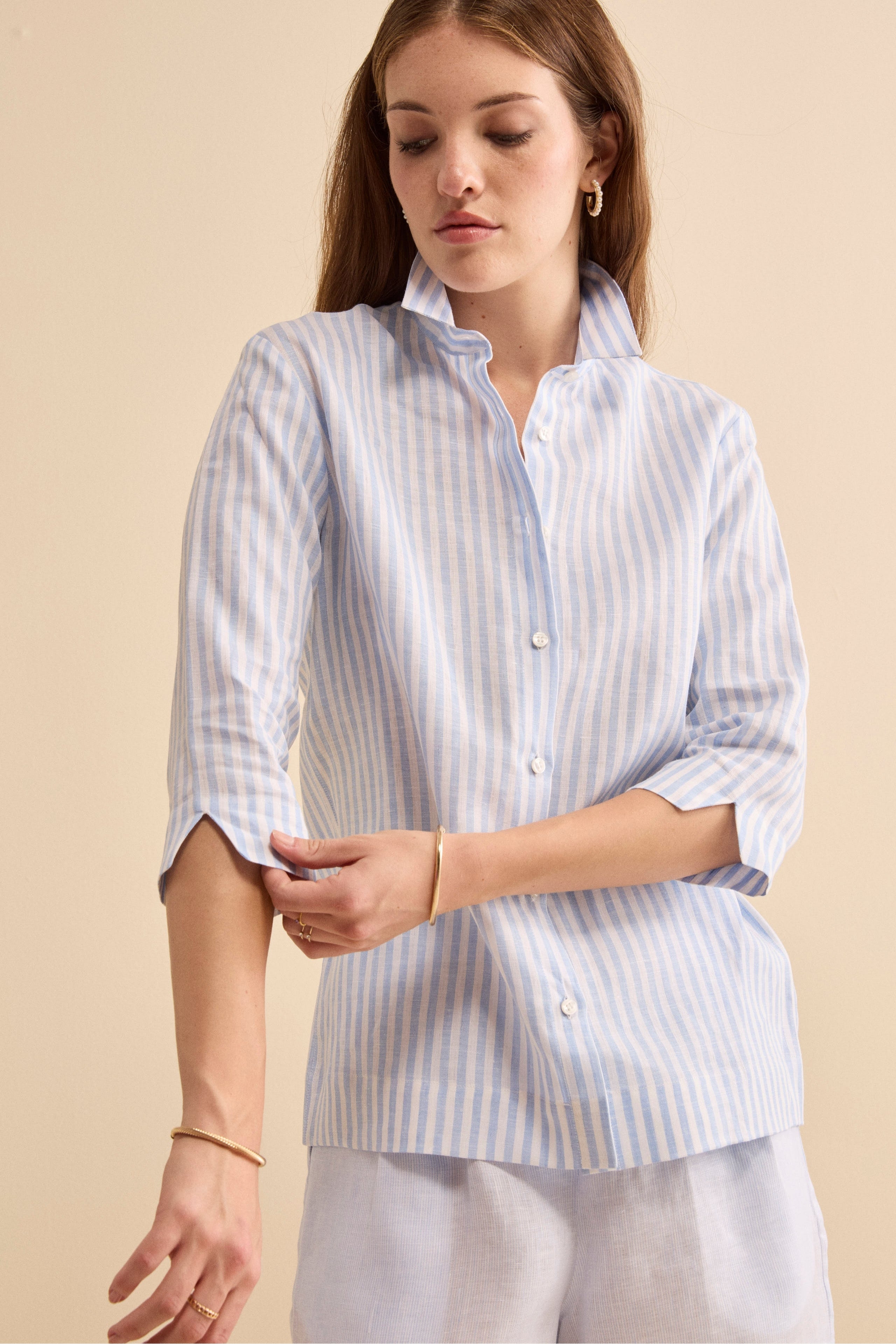 Camicia Boxy a Righe in Lino - AZZURRO RIGATO