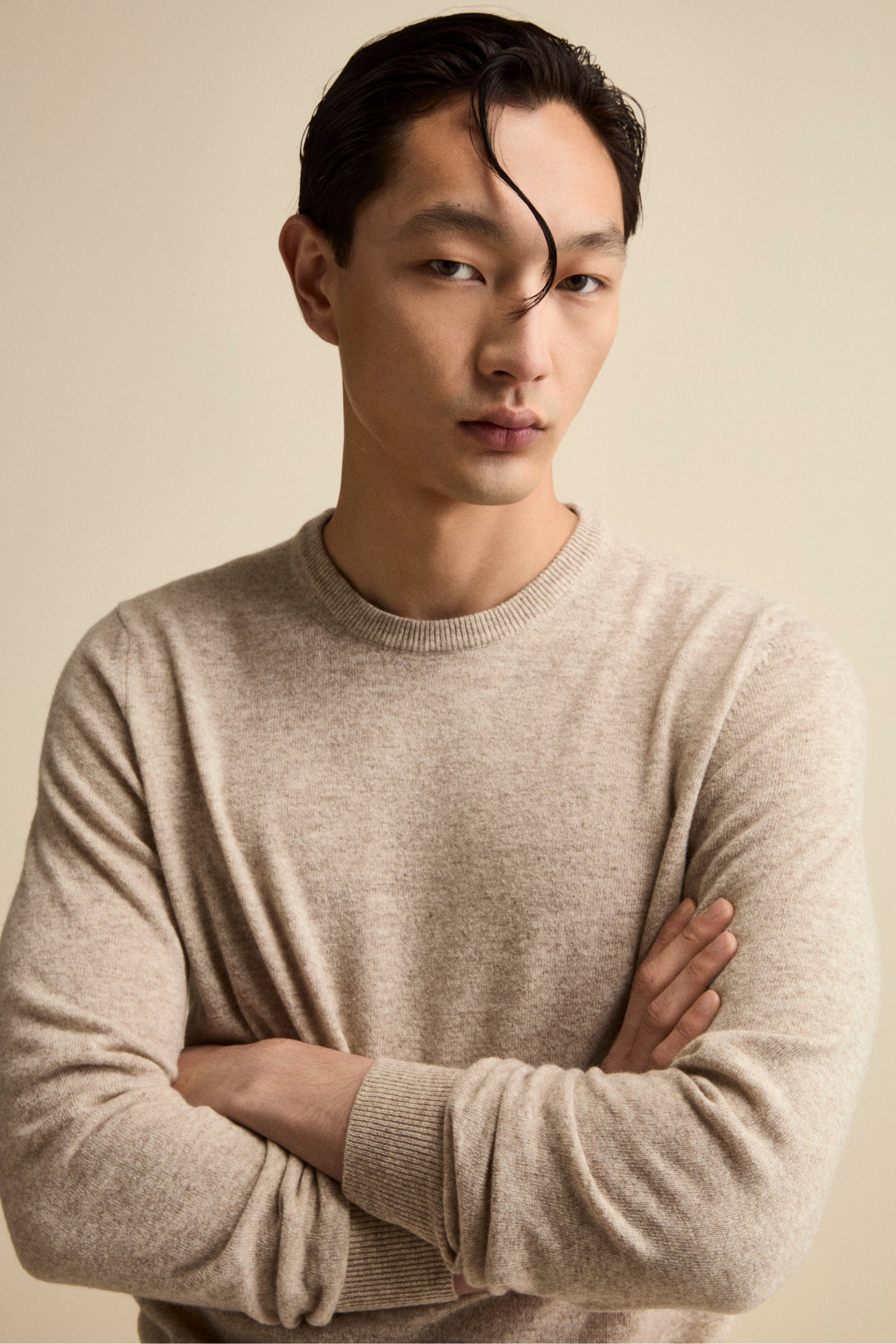 Maglia Girocollo Regular Fit in Lana Merino - NATURALE