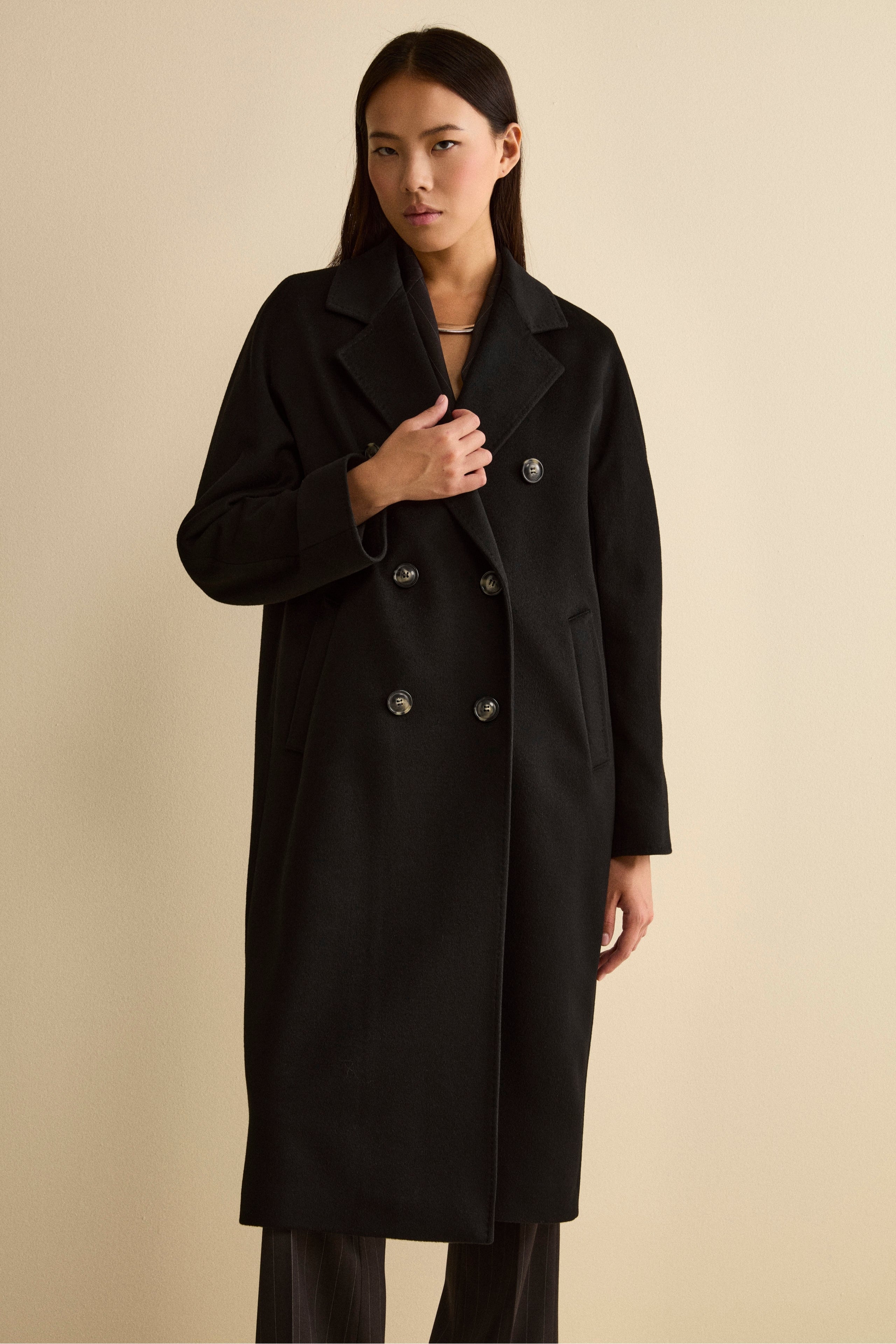 Cappotto Lungo Doppiopetto in Puro Cashmere - NERO