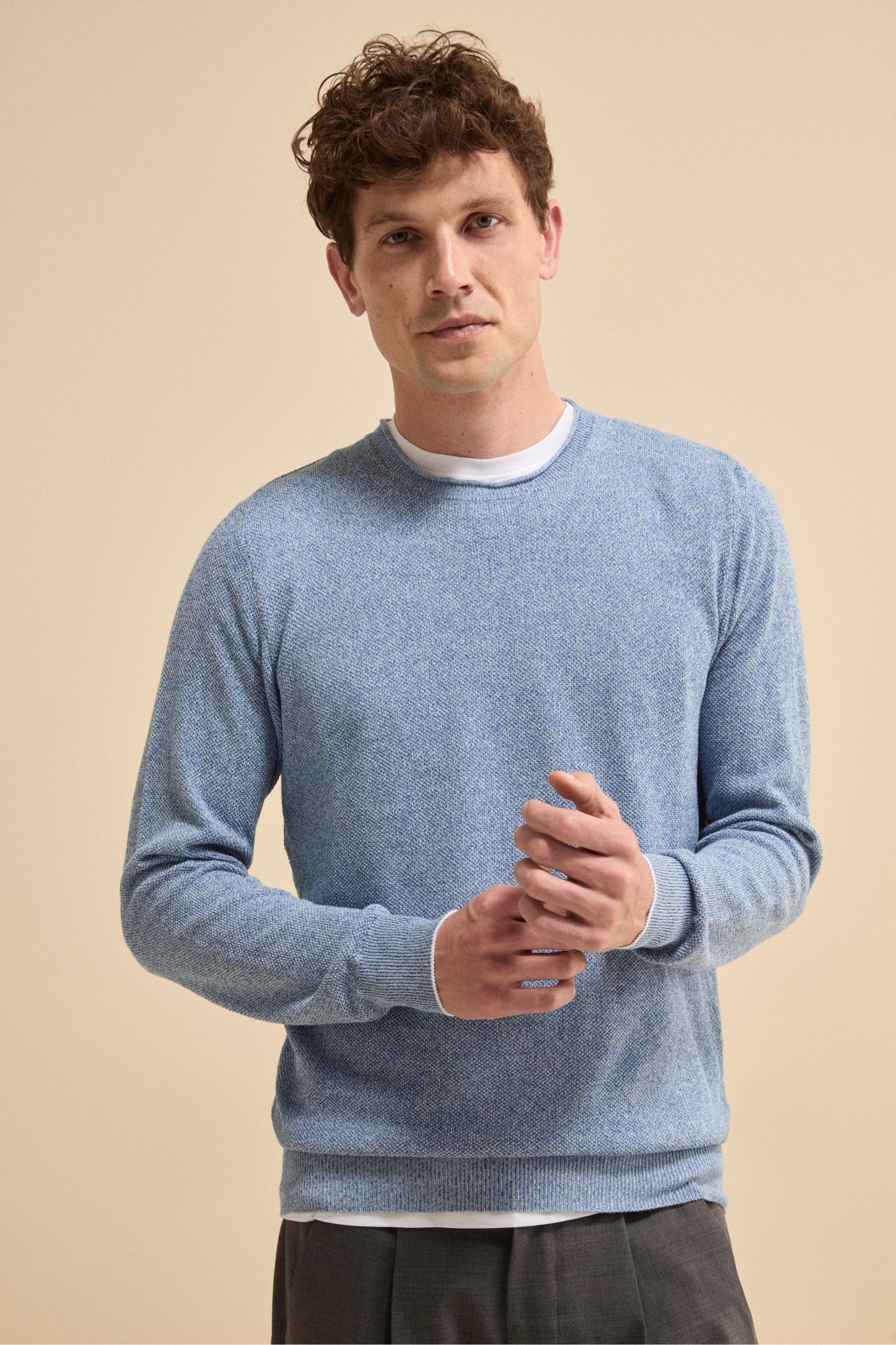 Maglia Girocollo Bicolore in Cotone - AZZURRO/BIANCO