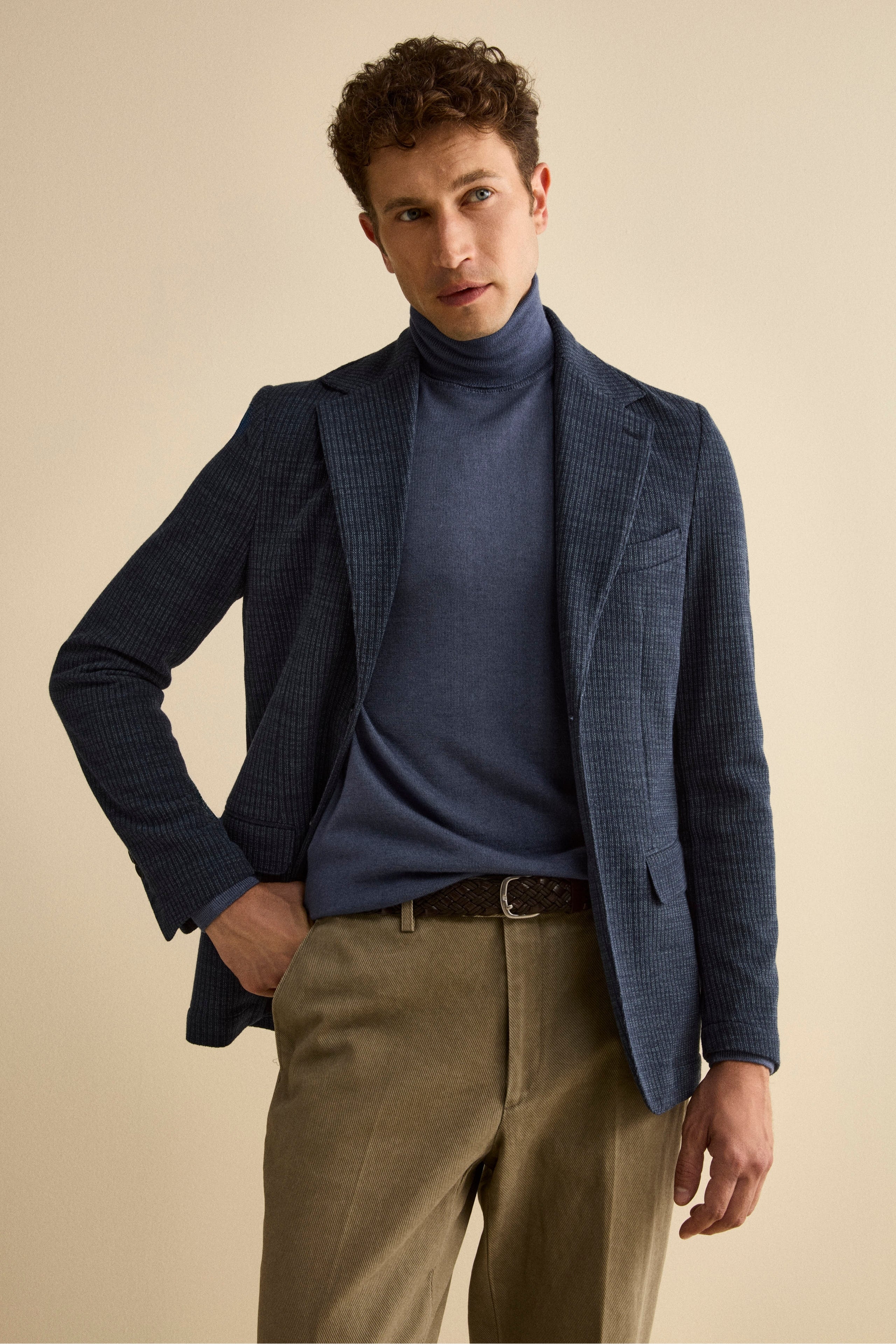 Giacca Sfoderata Slim Fit in Misto Cotone - BLU