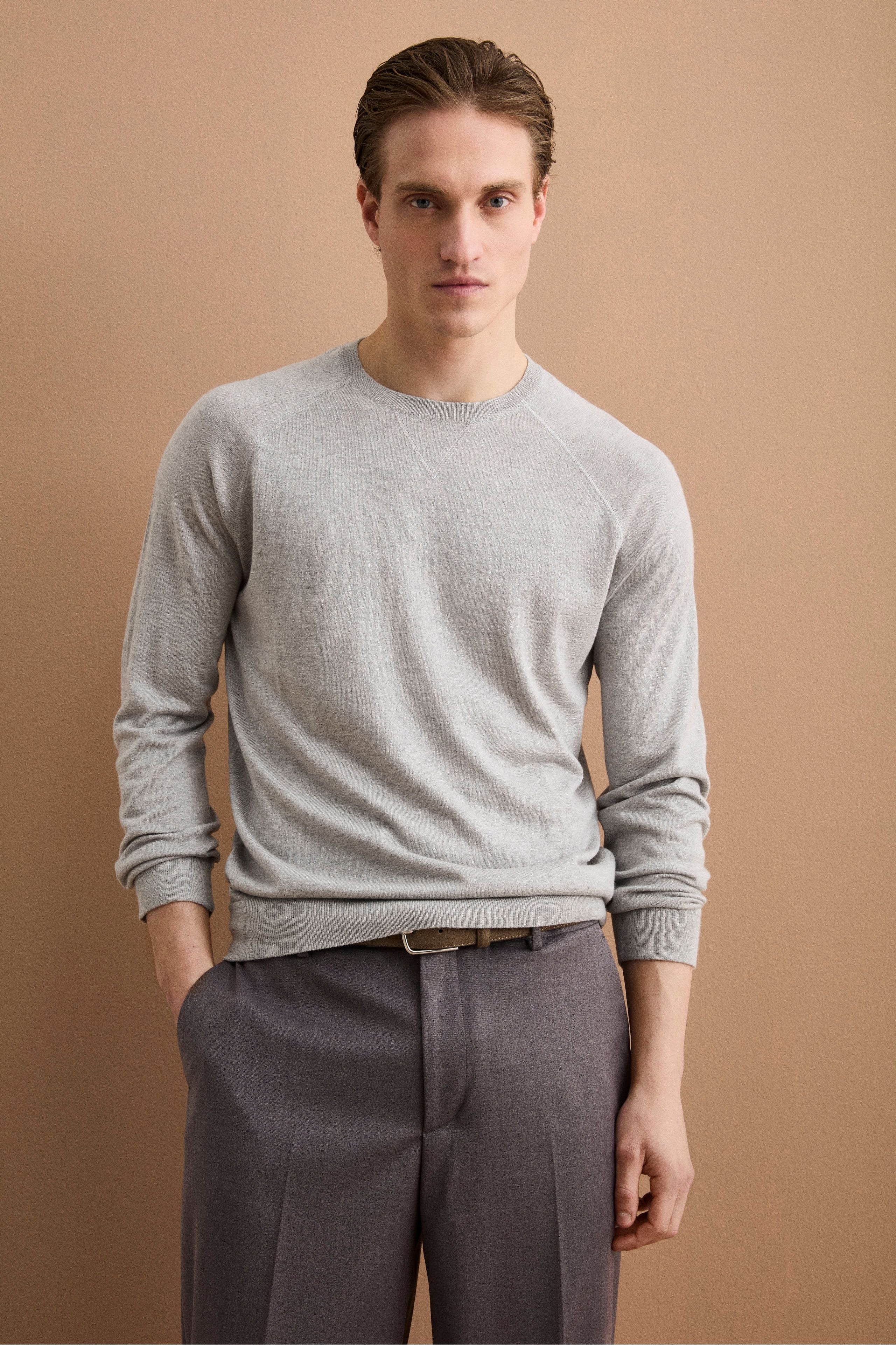 Girocollo Felpa in Seta e Cashmere - GRIGIO CHIARO