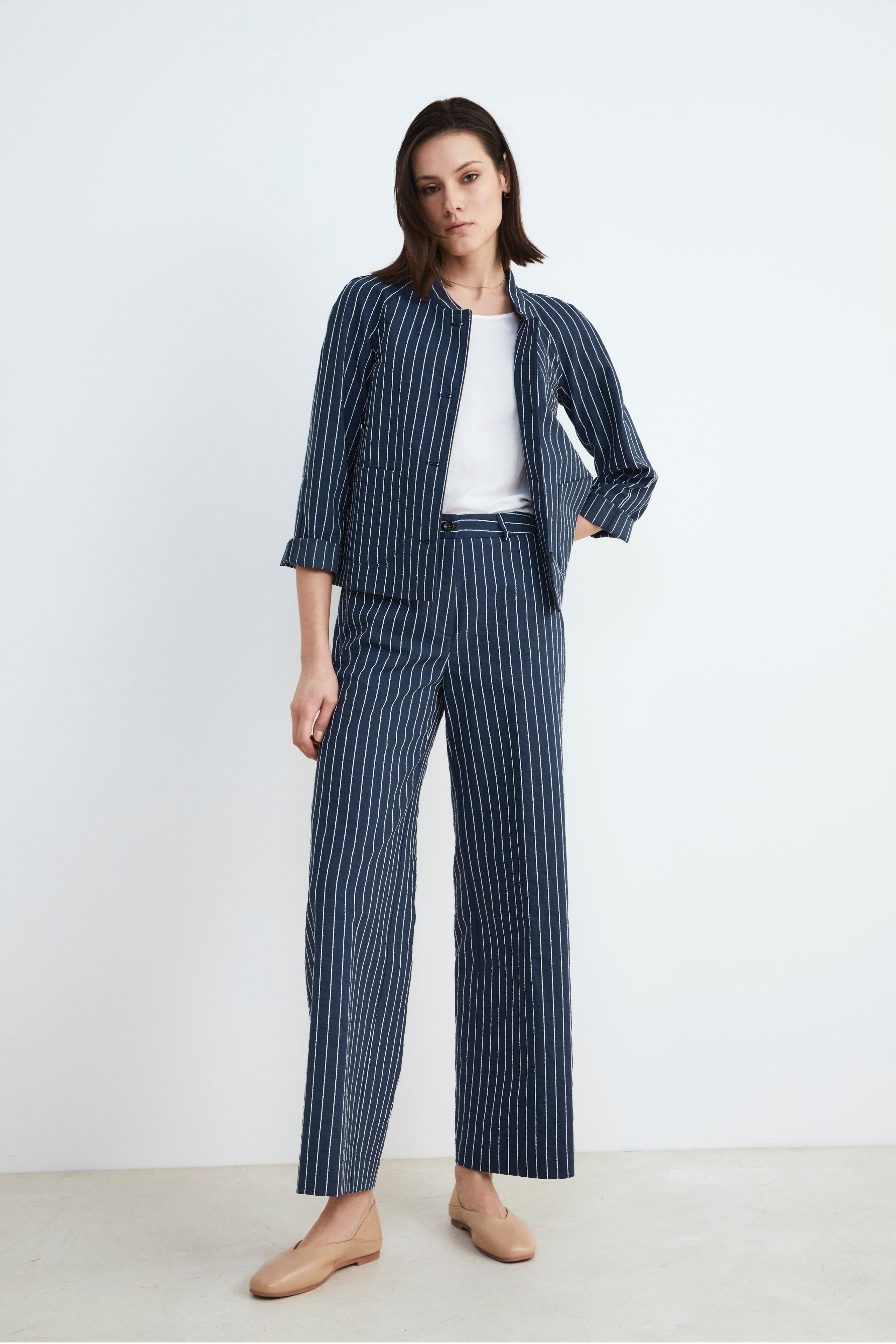 Giacca donna gessata - RIGATO BLU/BEIGE