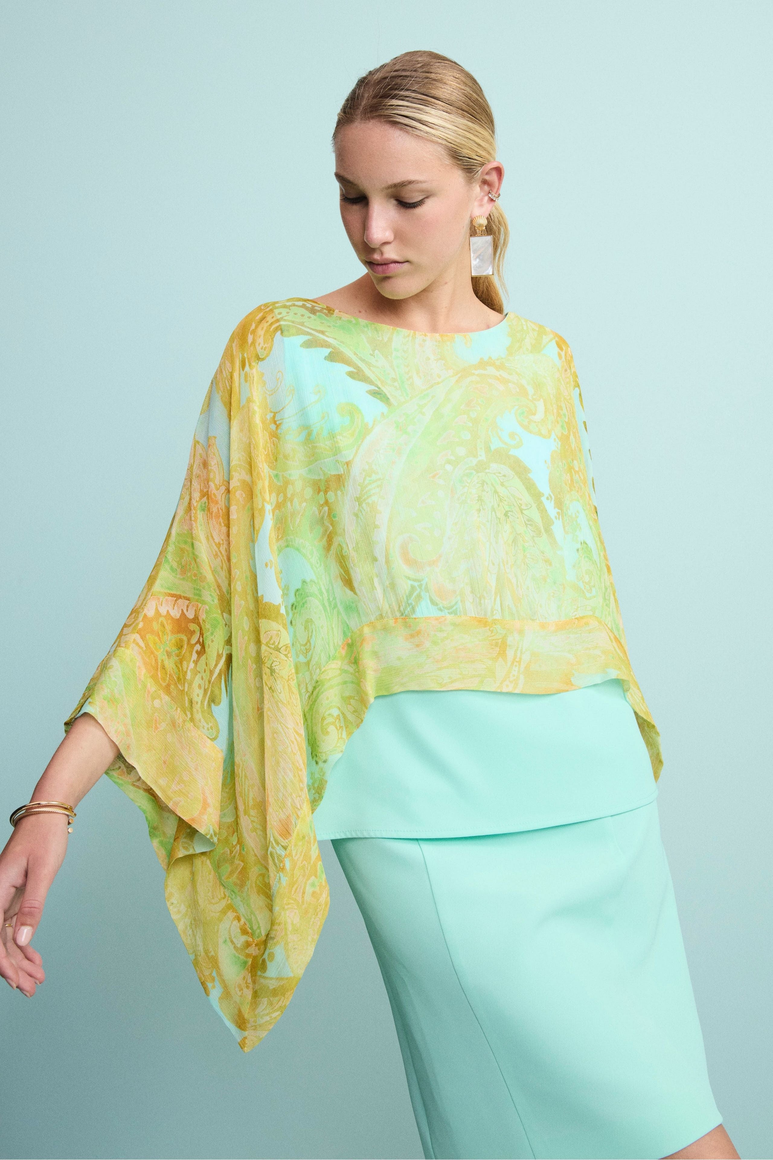 Blusa Creponne Elegante in Fantasia - FANT. ACQUA