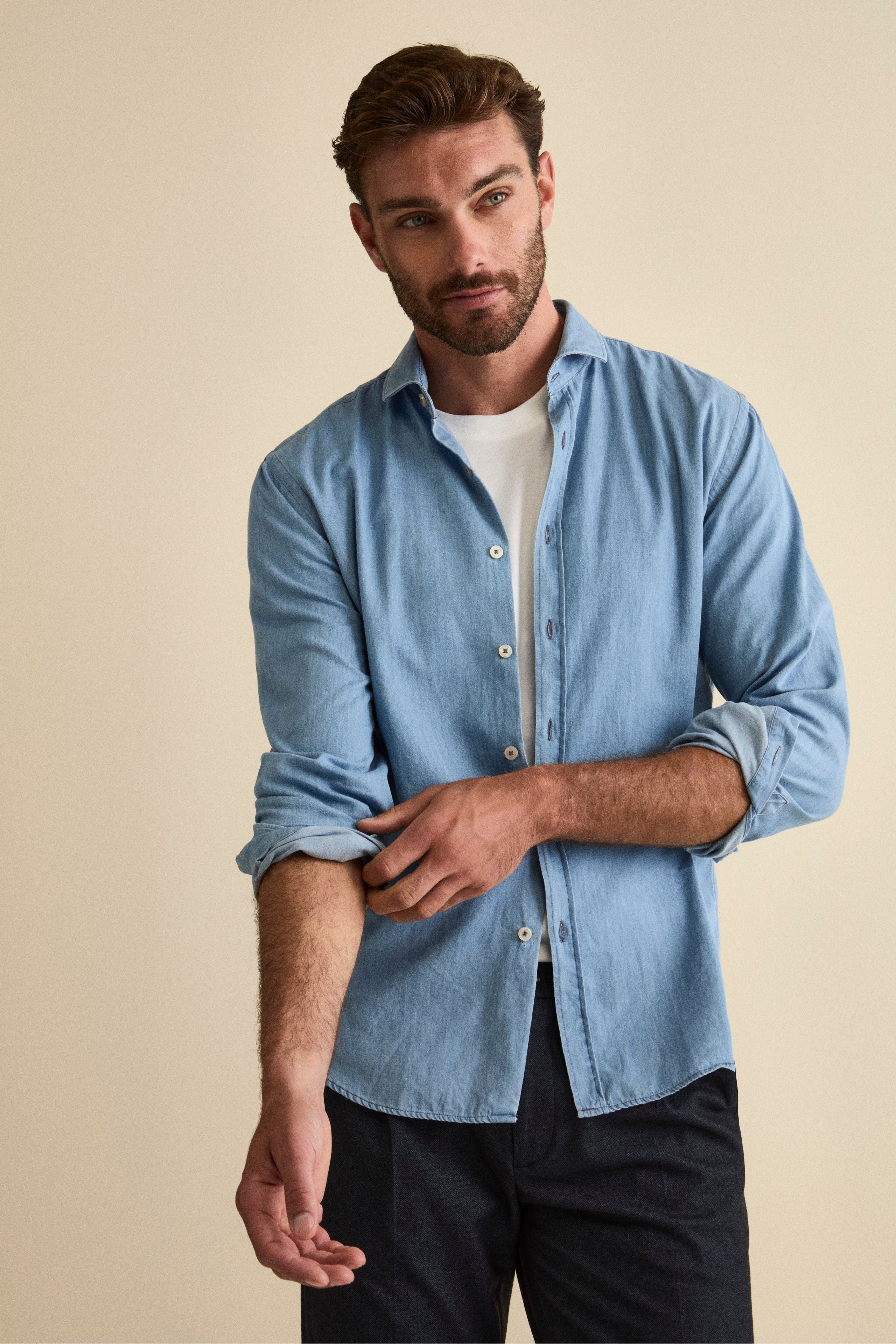 Camicia Denim Custom Fit in Cotone - DENIM CHIARO