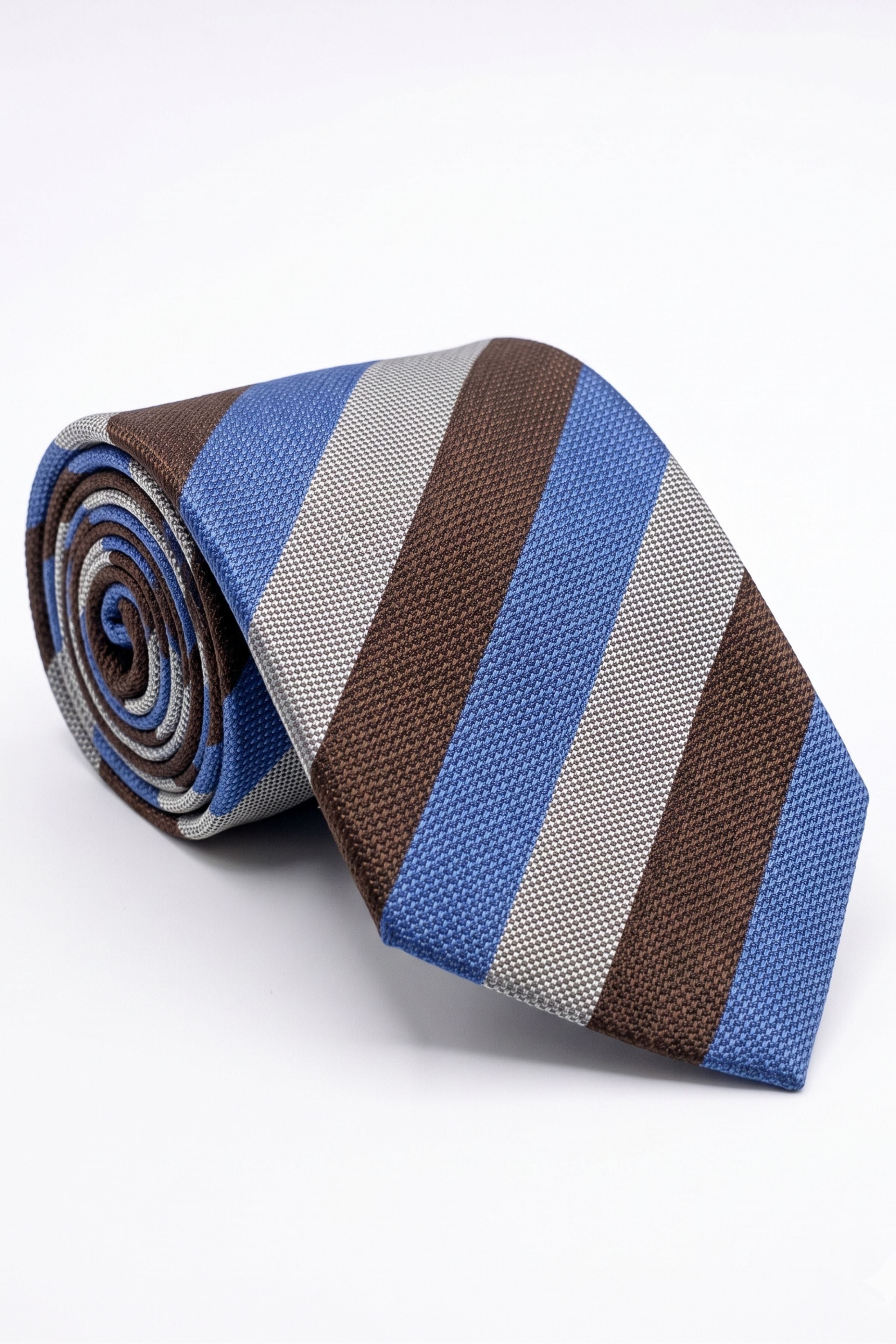 Cravatta in Seta Rigata - RIGATO BLU/MARRONE