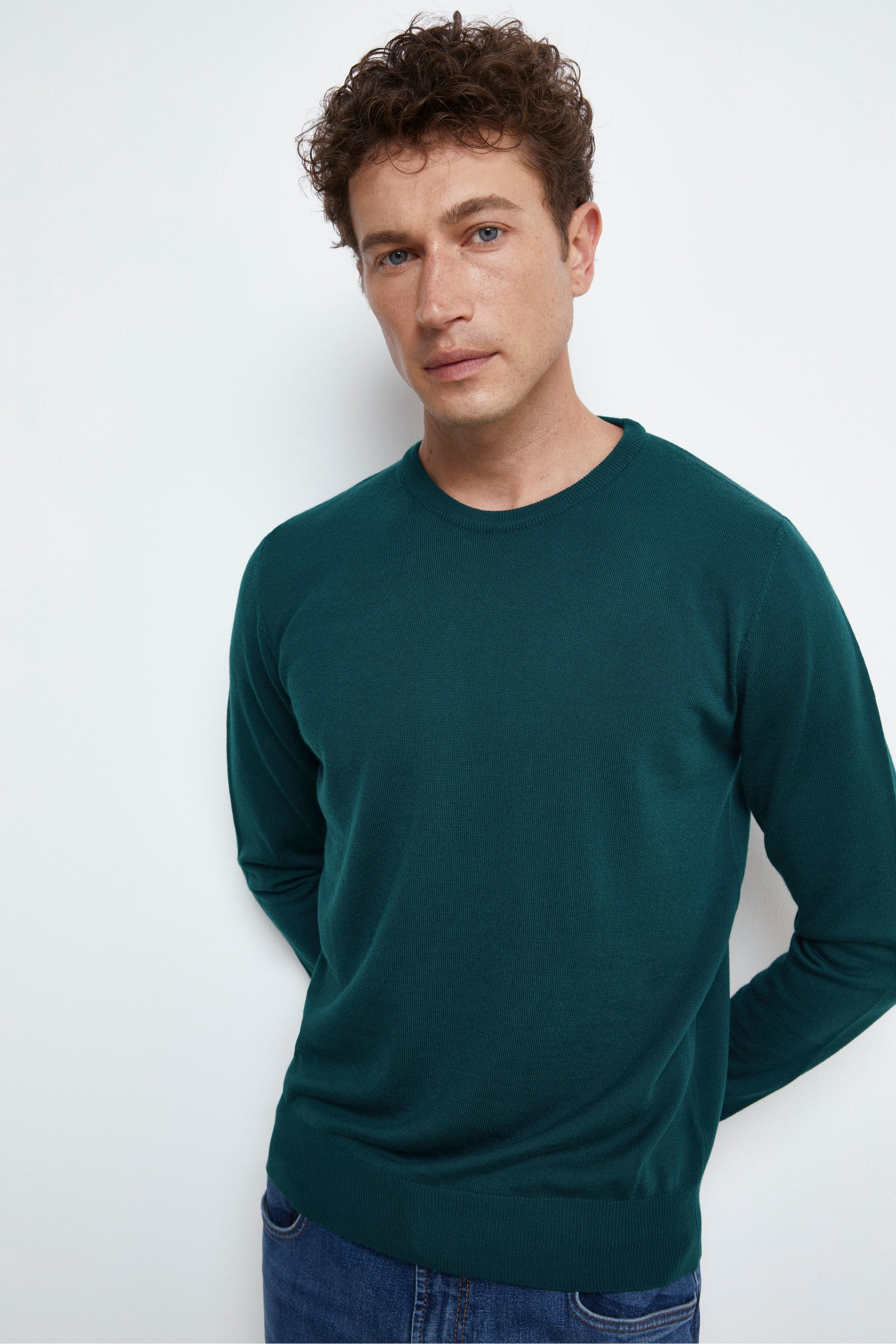 Pullover Girocollo in Lana Merino - VERDE SCURO