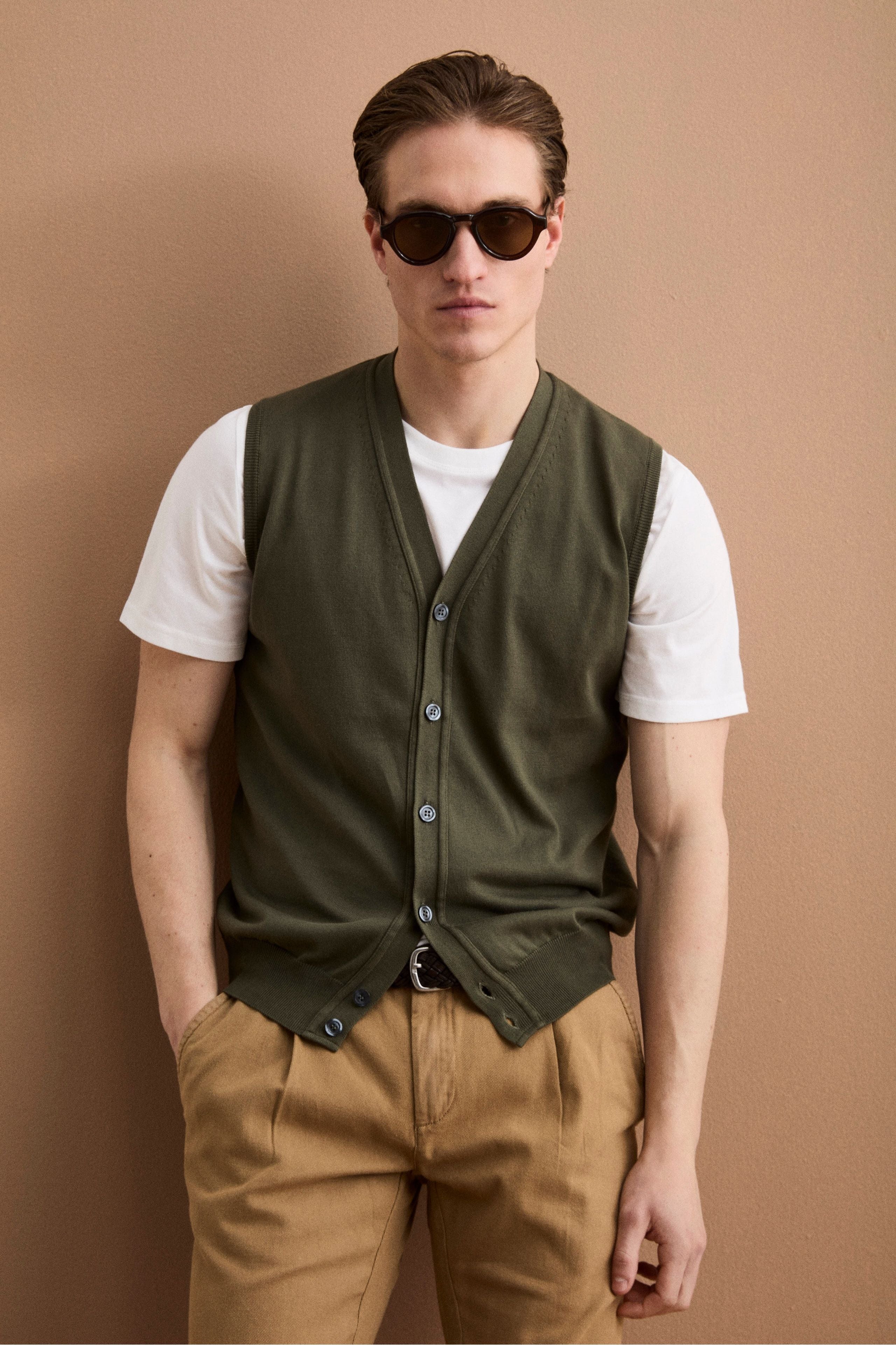 Gilet Scollo a V con Bottoni in Cotone - MUSCHIO