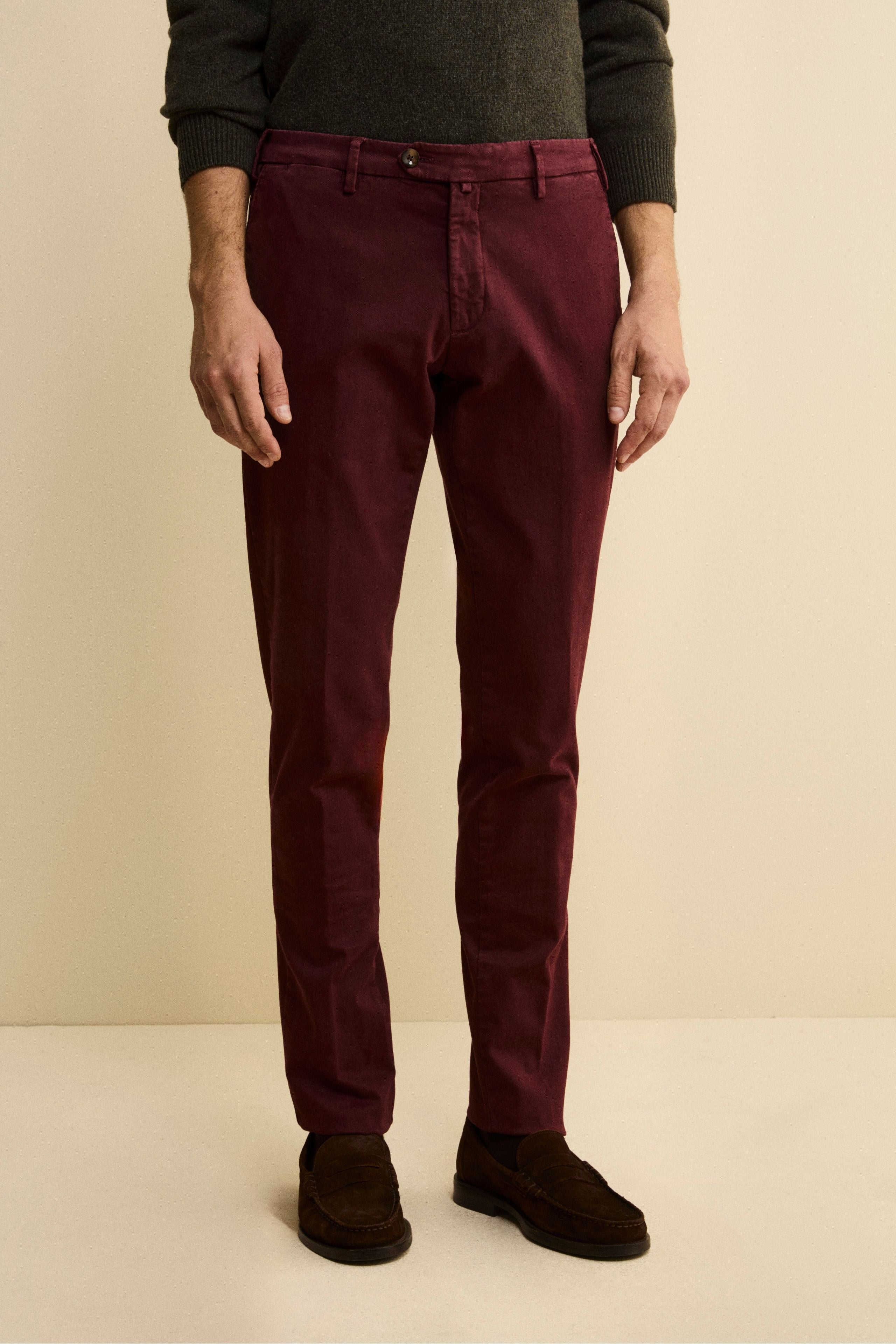 Pantalone Slim Fit in Gabardina Stretch - BORDEAUX