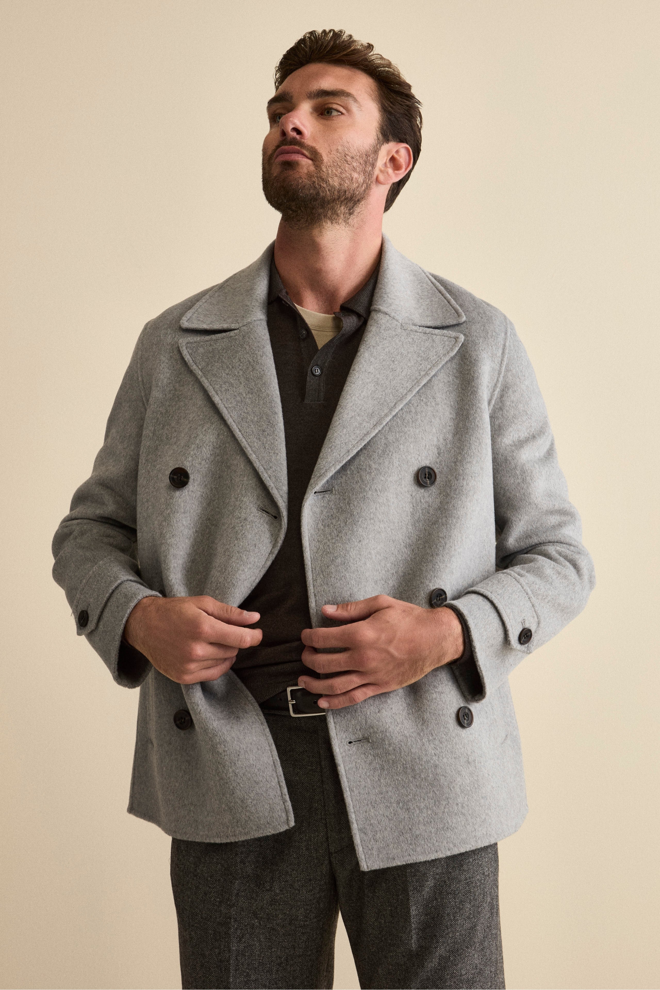 Cappotto Peacoat Doppiopetto in Misto Lana - GRIGIO CHIARO