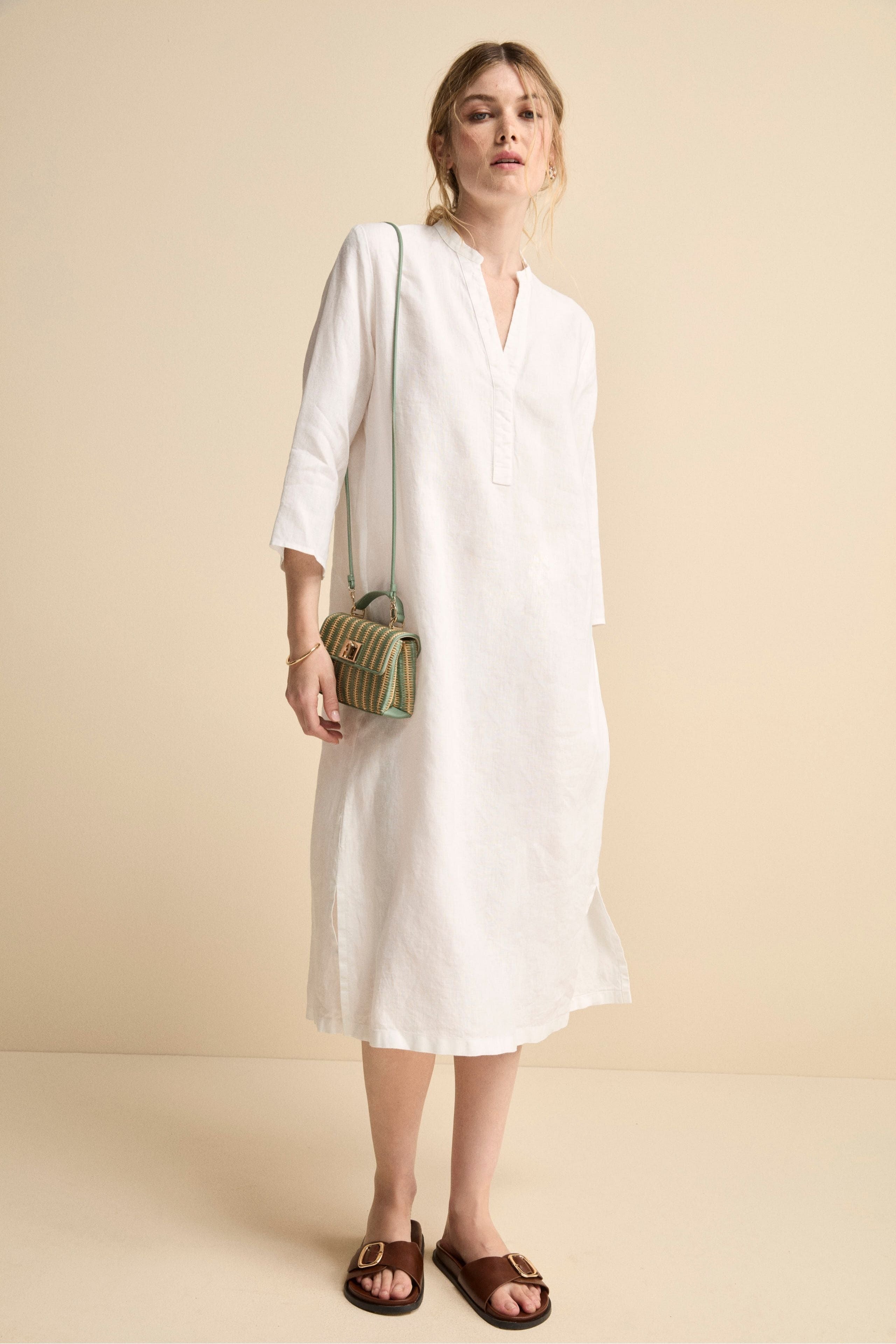 Caftano Lungo in Puro Lino - BIANCO